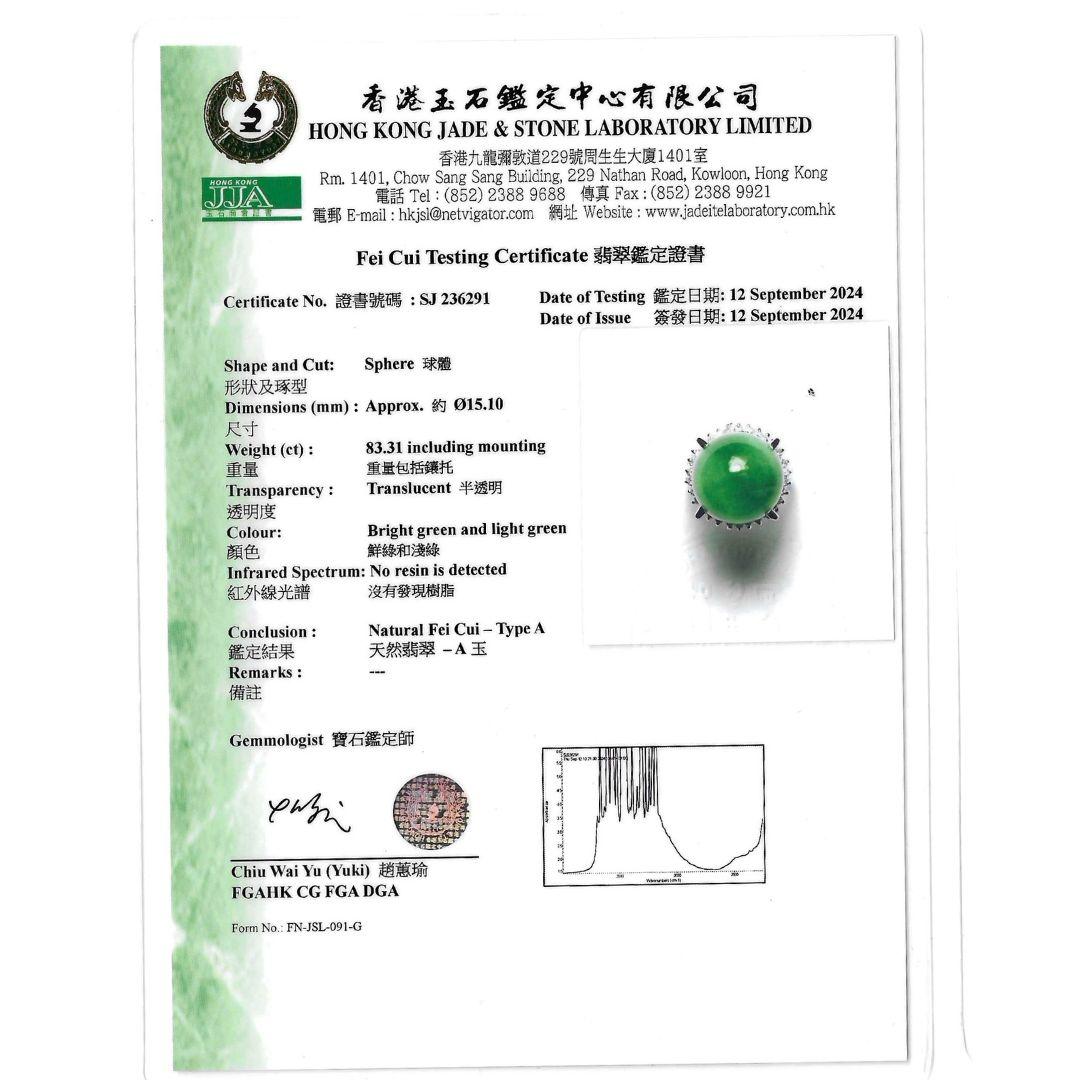 Certified 30 Carat Untreated Jadeite Jade & Diamond Platinum Ring For Sale 5