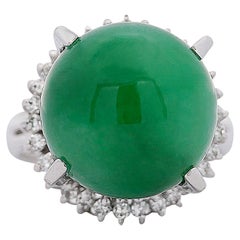 Certified 30 Carat Untreated Jadeite Jade & Diamond Platinum Ring