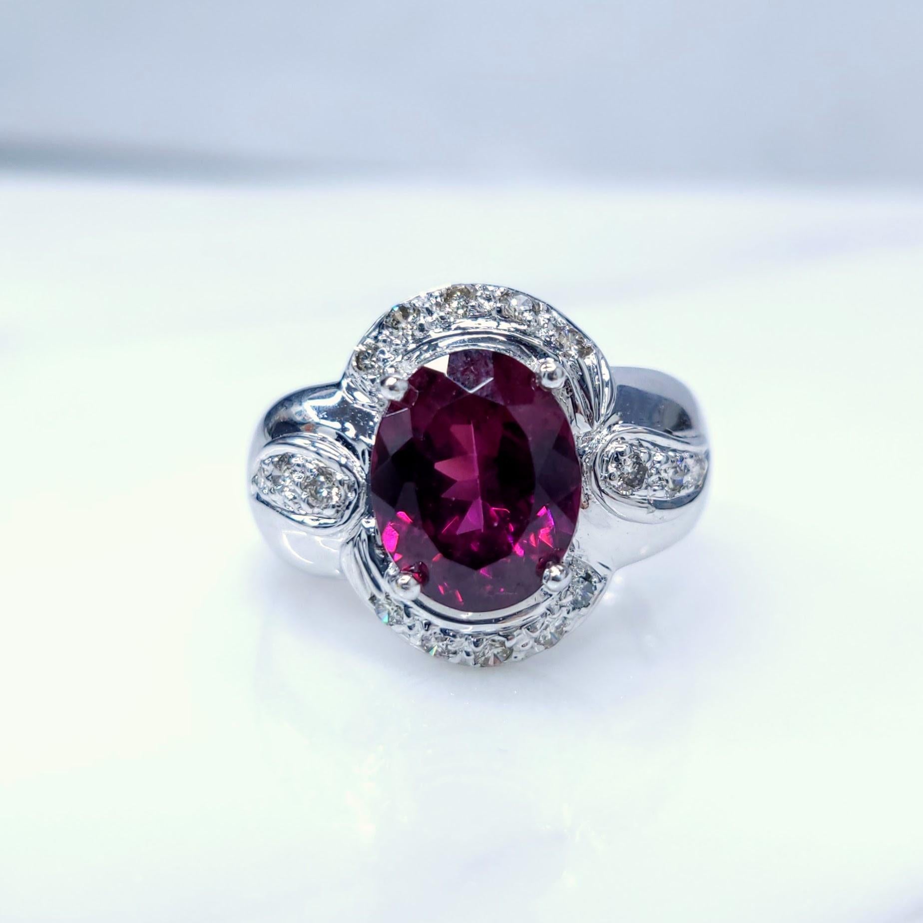 Oval Cut Certified 3.00 Carat No Heat Sri Lanka Ruby & Diamond Ring in 18K White Gold For Sale
