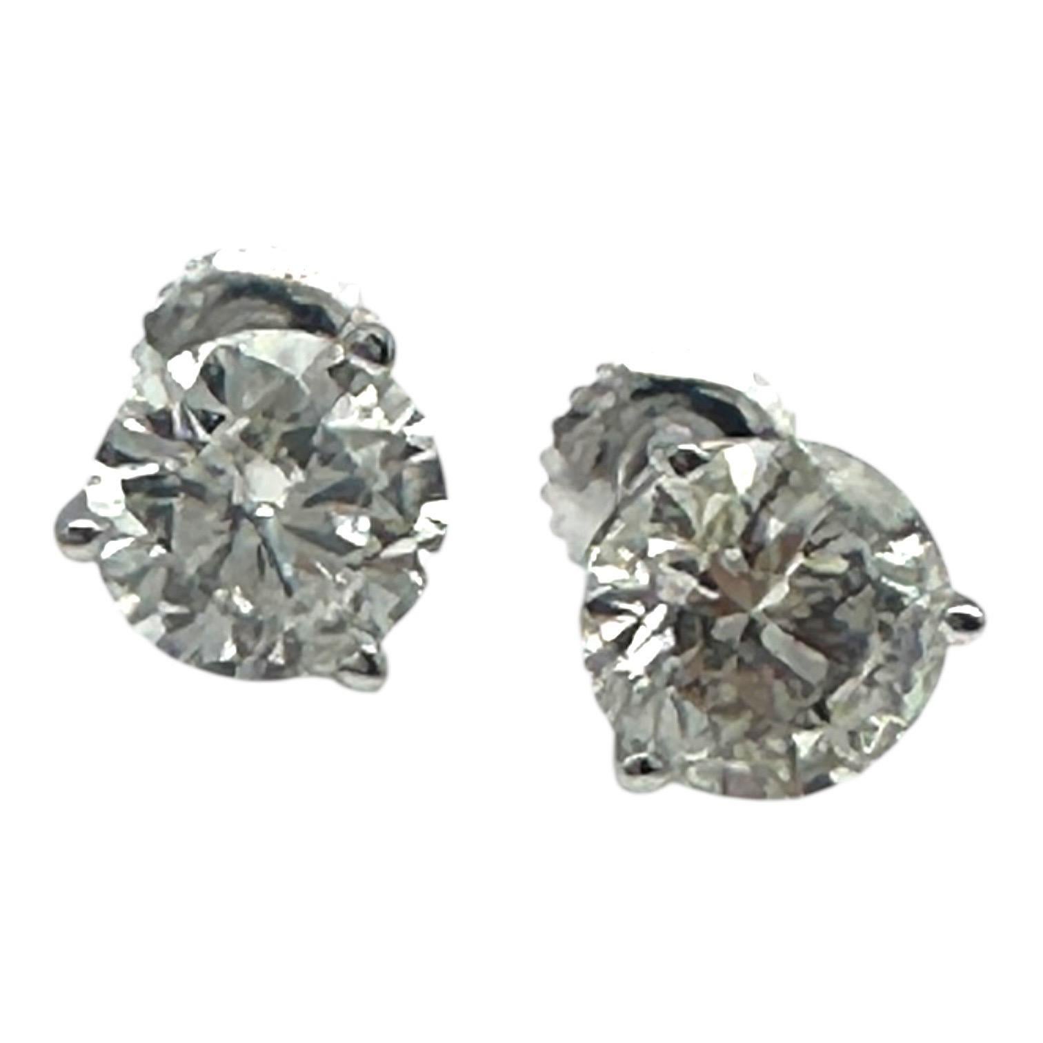 Boucles d'oreilles en diamant certifié 3.01 carat total 14kt screwbacks en vente 2