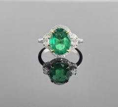 Certified 3.02 Carat Zambian Emerald Diamond Cocktail Ring