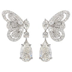 Zertifizierte 3 Karat Diamanten Schmetterling baumeln Ohrringe 14k Weißgold Schmuck