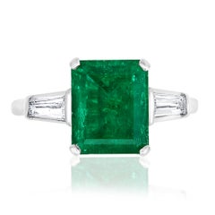 Certified 3.04 Carat Emerald Cut Columbian Emerald Diamond Ring