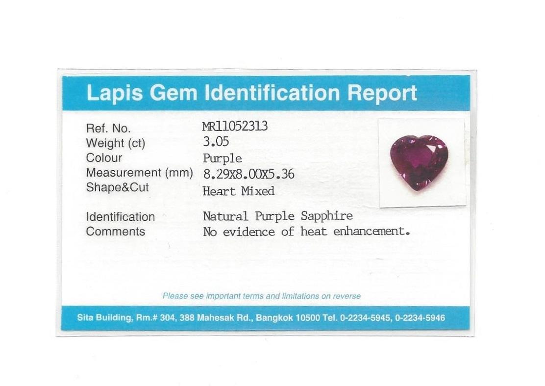 Certified 3.05 Carat No Heat Purple Sapphire Diamond Gold Heart Ring For Sale 4