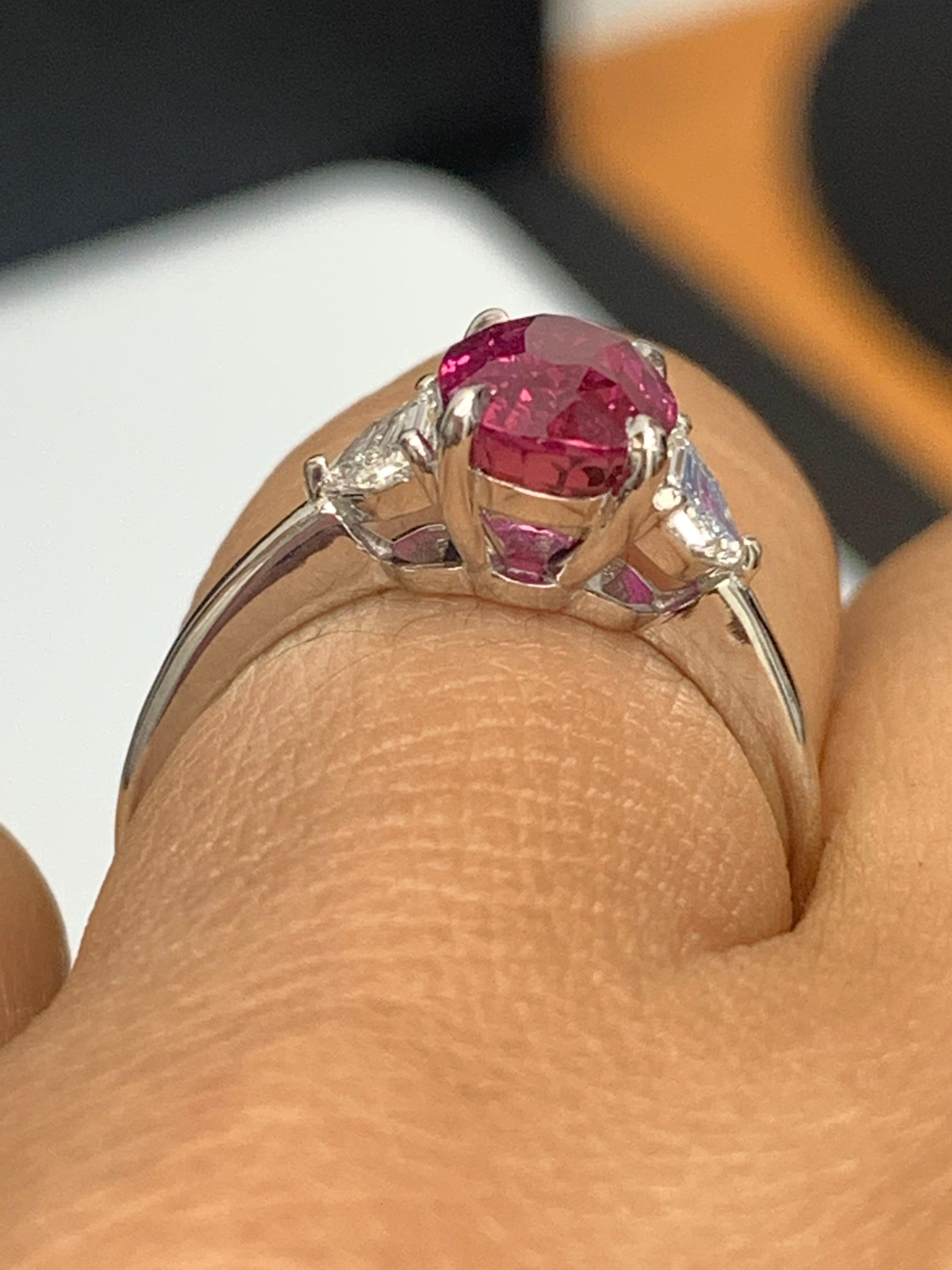 Certified 3.06 Carat Oval Cut Ruby and Diamond Engagement Ring in Platinum For Sale 10