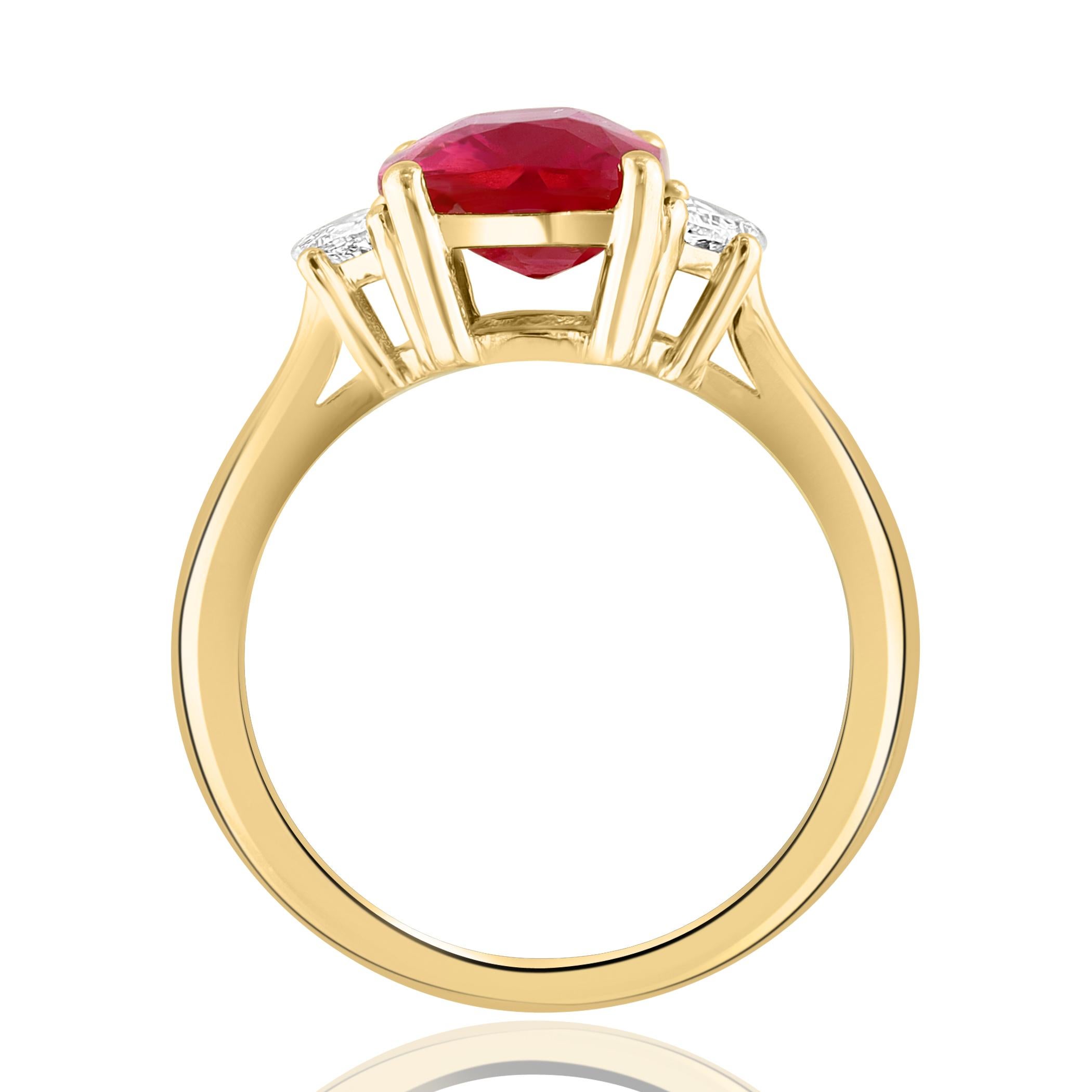 Modern Certified 3.07 Carat Cushion Cut Ruby and Diamond Three-Stone Engagement Ring  For Sale