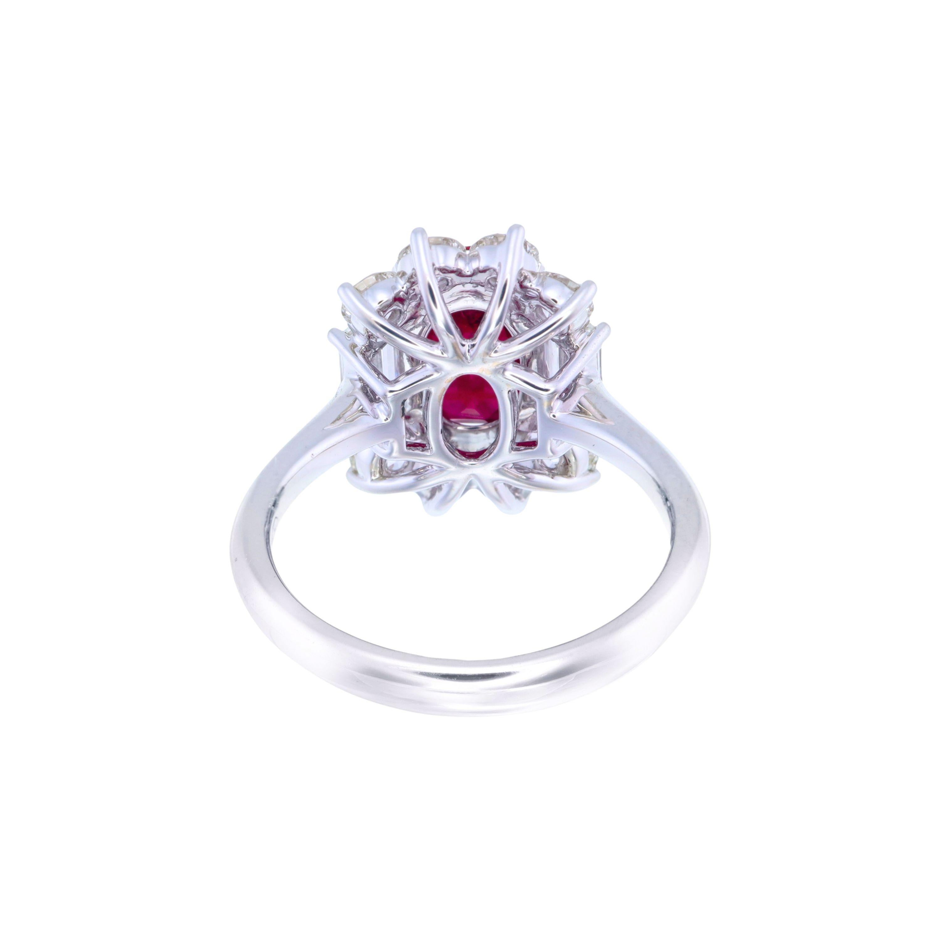 Oval Cut Certified 3.08 Carat Pigeon's Blood Ruby & Diamond Ring For Sale