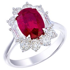 Certified 3.08 Carat Pigeon's Blood Ruby & Diamond Ring