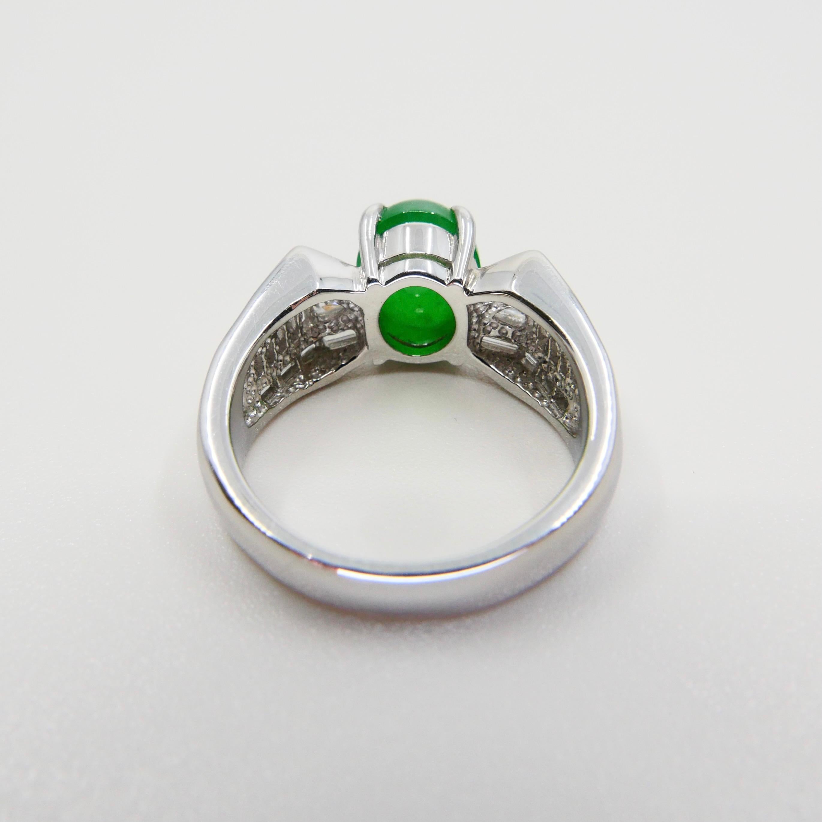 Certified 3.10 Carat Jade & Diamond Cocktail Ring, Apple Green with High Dome 6