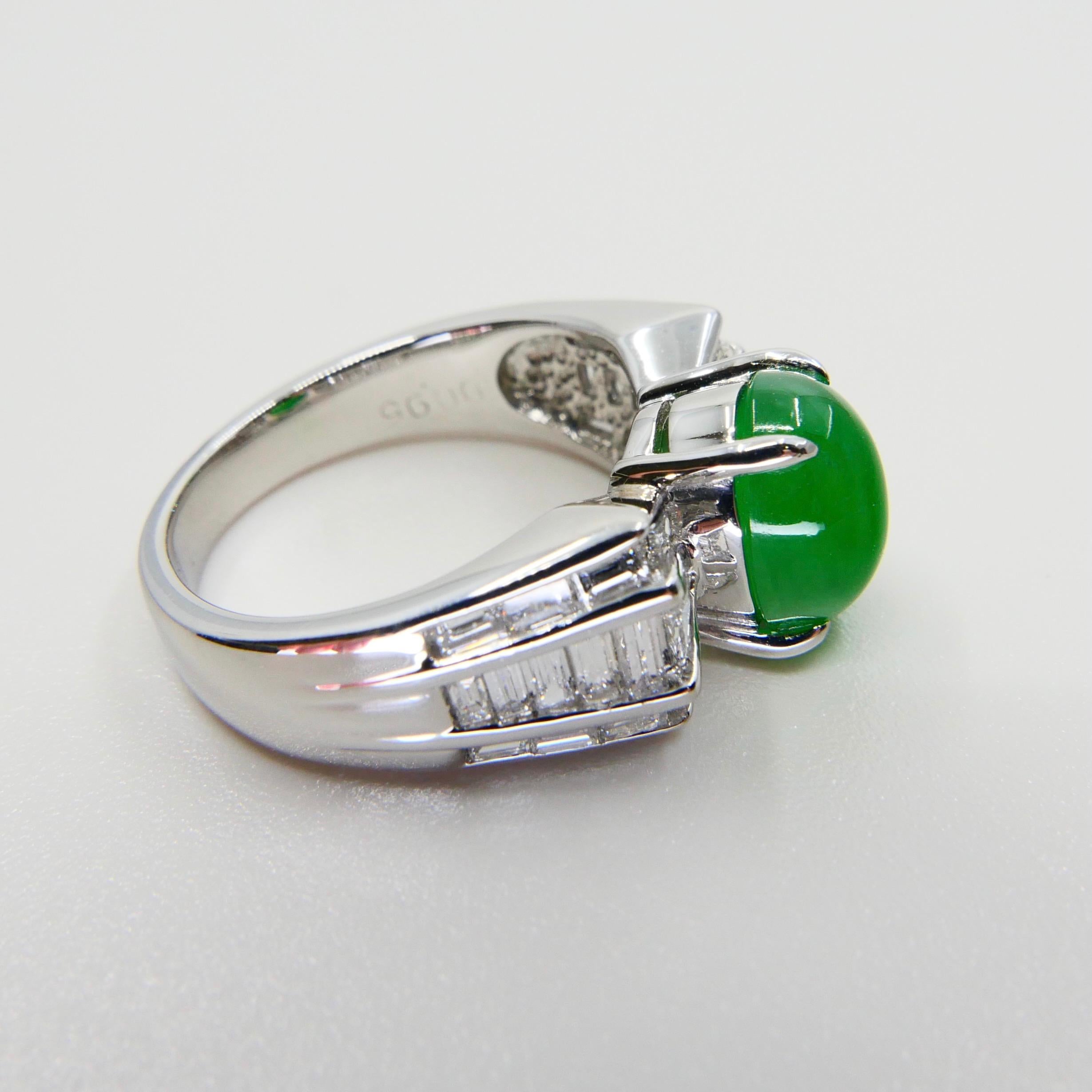 Certified 3.10 Carat Jade & Diamond Cocktail Ring, Apple Green with High Dome 7