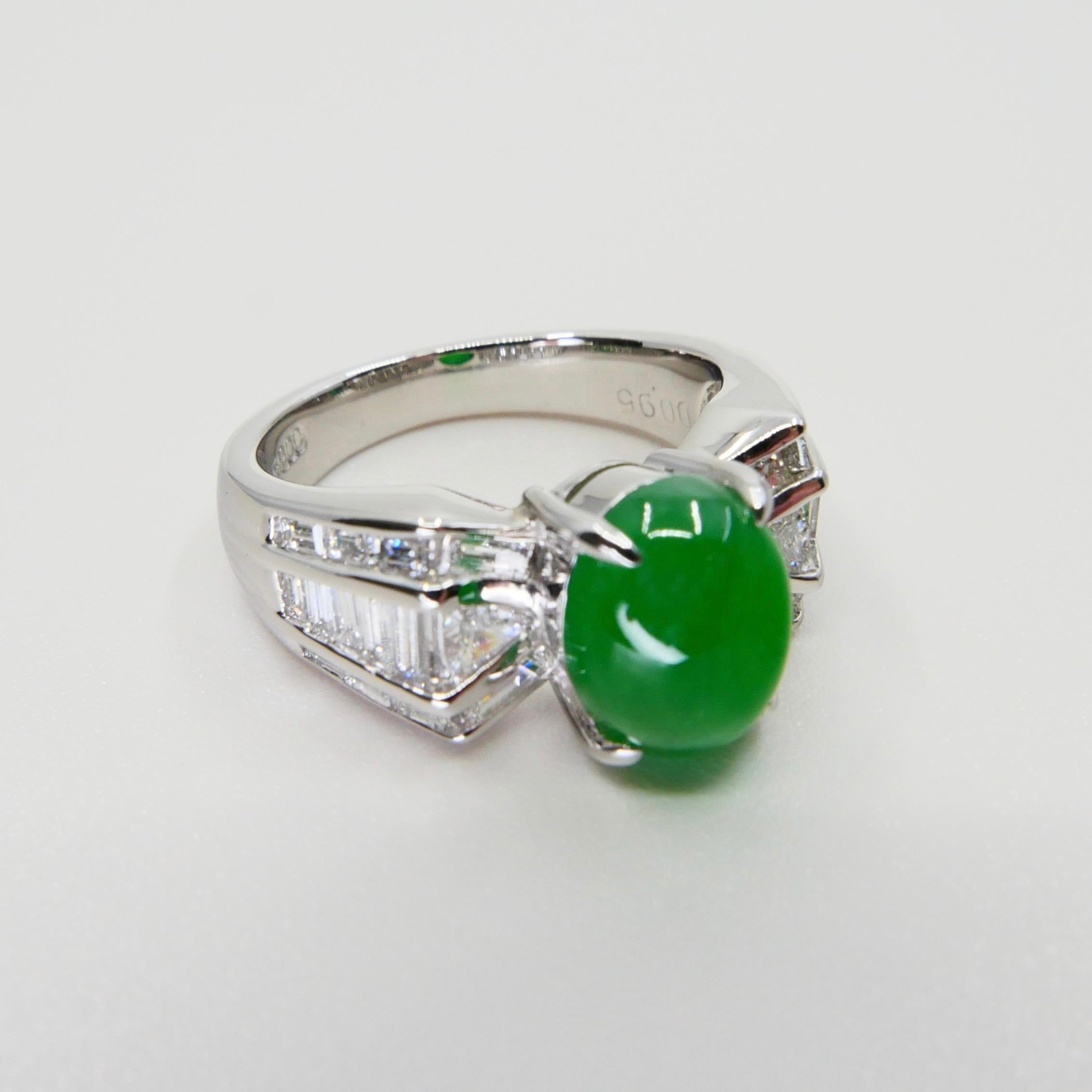 Certified 3.10 Carat Jade & Diamond Cocktail Ring, Apple Green with High Dome 8