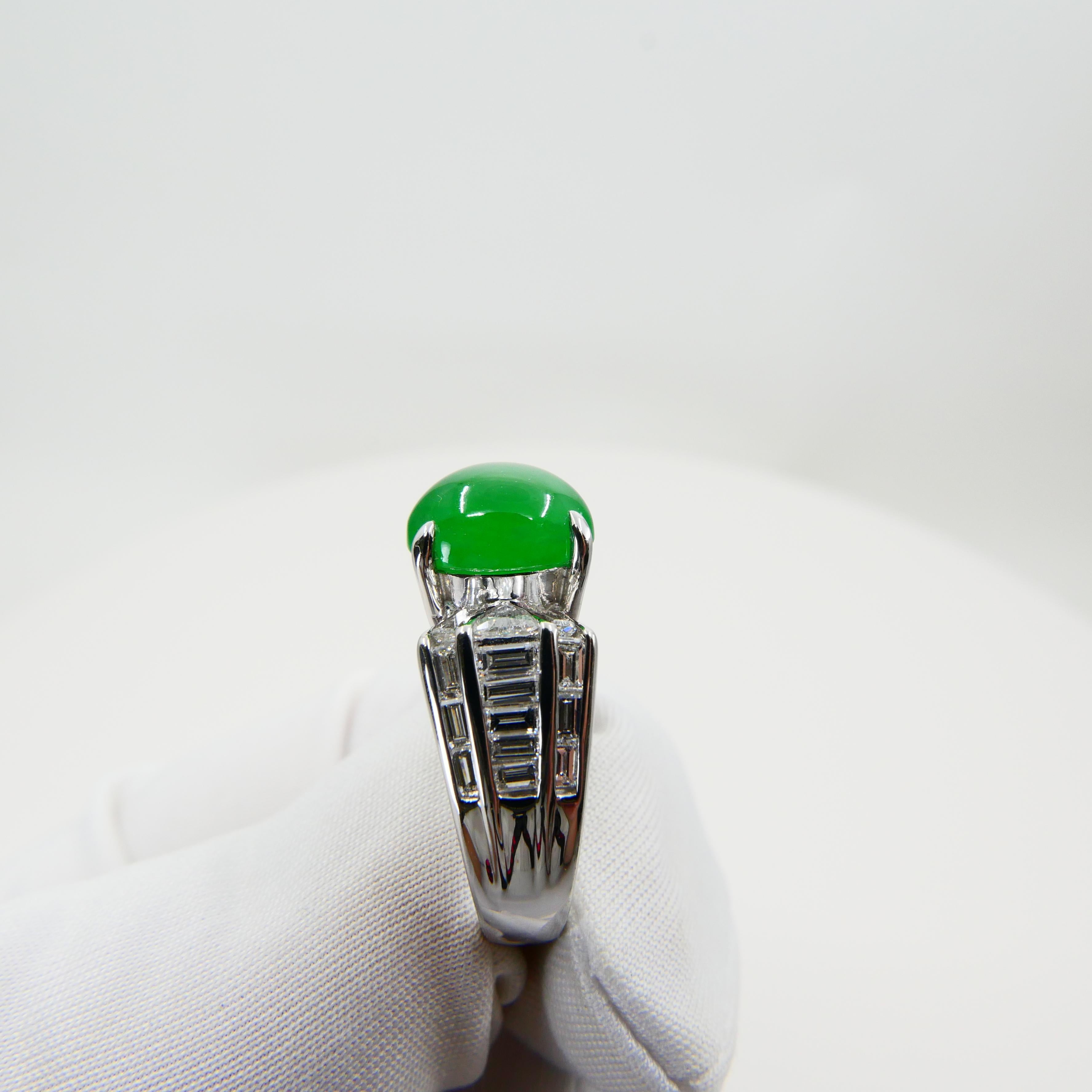 Certified 3.10 Carat Jade & Diamond Cocktail Ring, Apple Green with High Dome 1