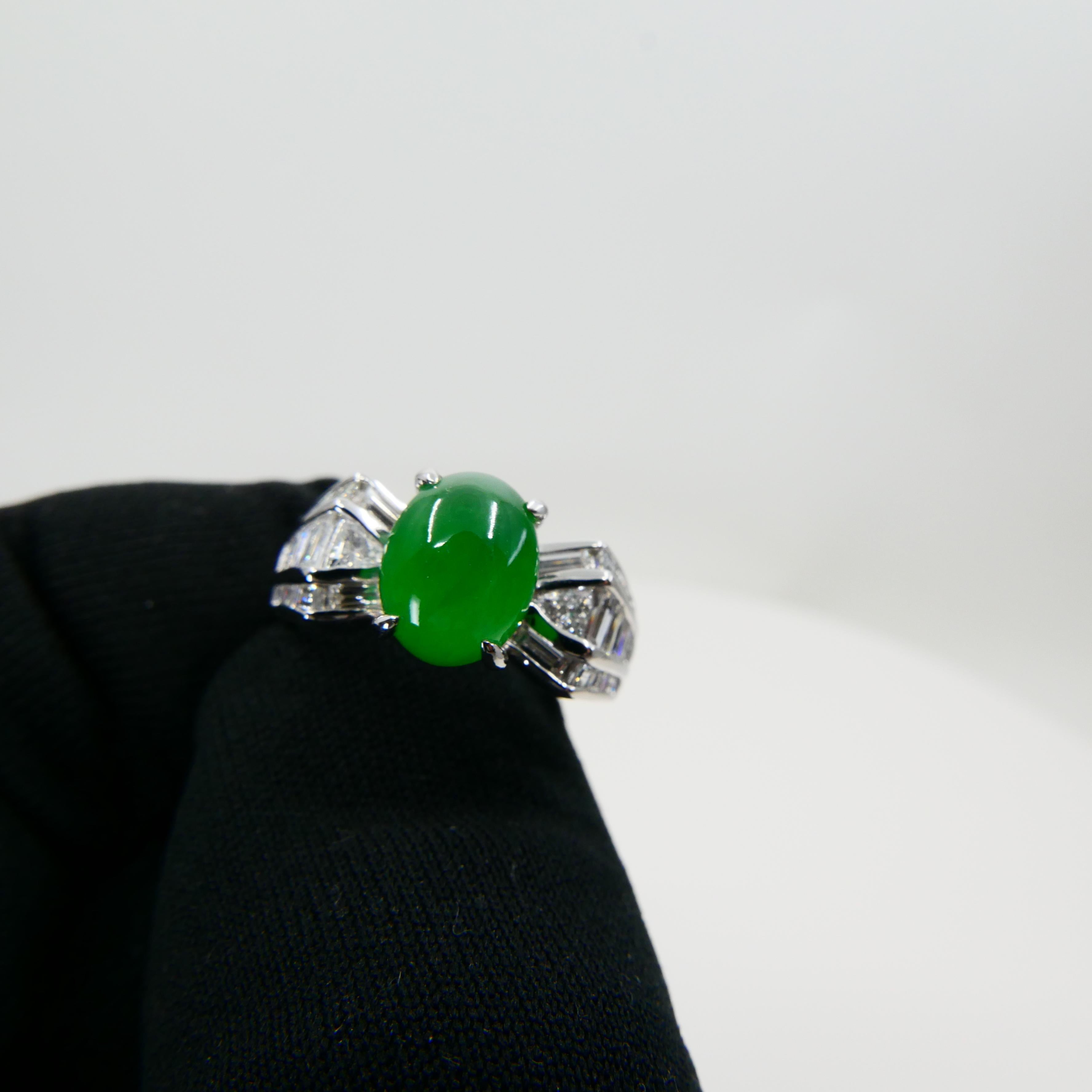 Certified 3.10 Carat Jade & Diamond Cocktail Ring, Apple Green with High Dome 2