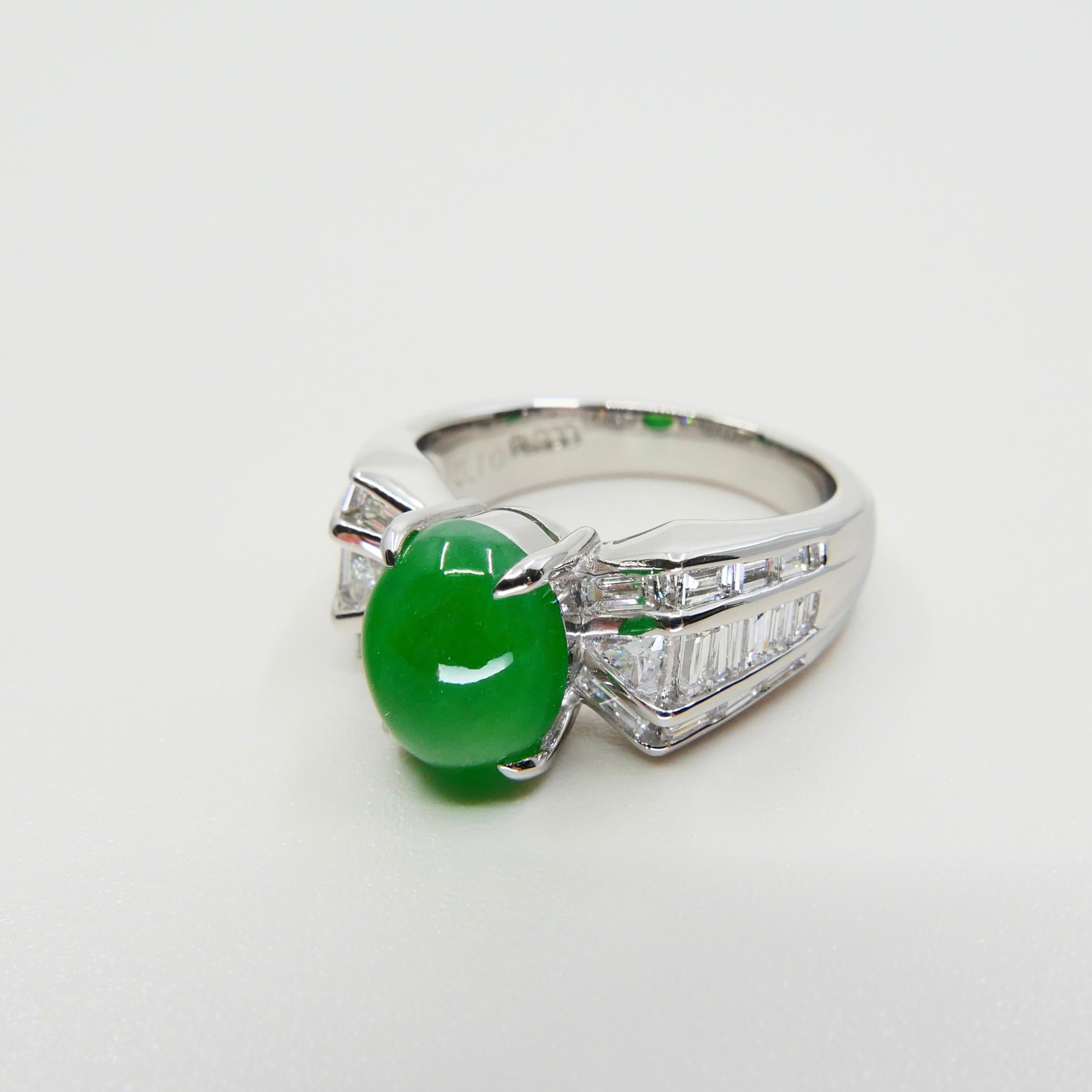 Certified 3.10 Carat Jade & Diamond Cocktail Ring, Apple Green with High Dome 4
