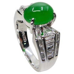 Certified 3.10 Carat Jade & Diamond Cocktail Ring, Apple Green with High Dome