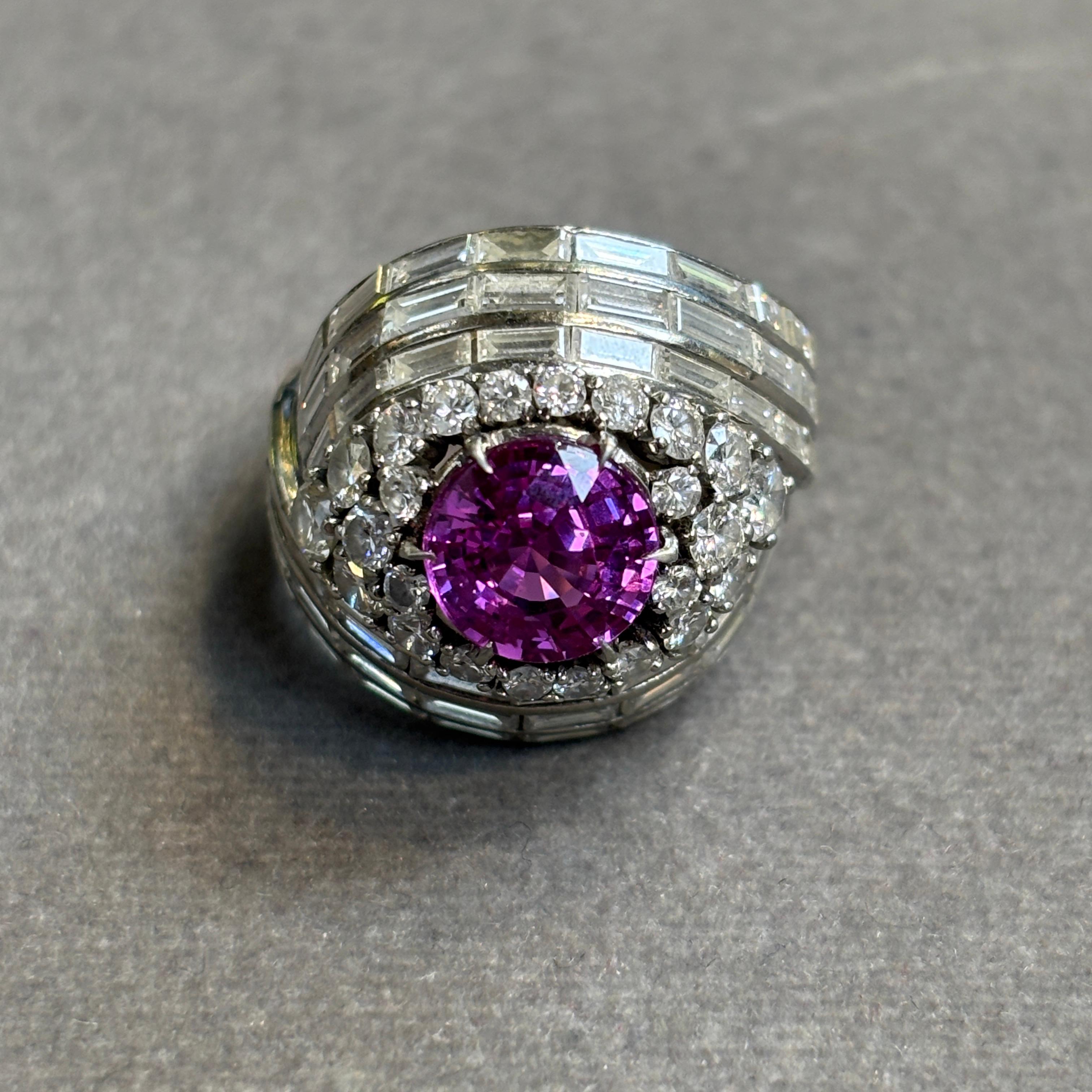 Anello certificato con zaffiro rosa e diamante da 3,10 carati in vendita 2