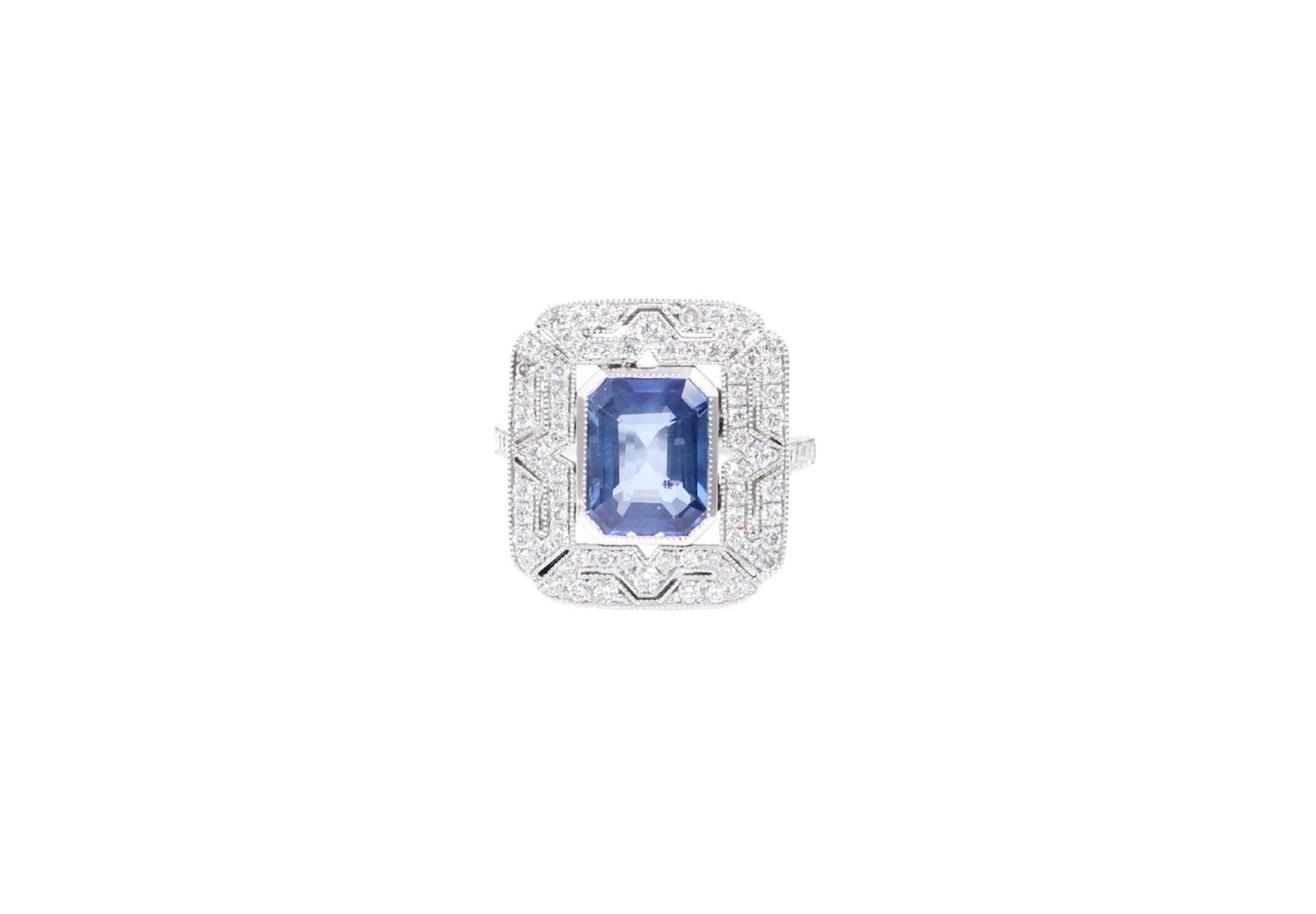 Certified 3.10 Carats Natural Ceylon Sapphire and Diamond Ring In New Condition For Sale In Uccle, BE