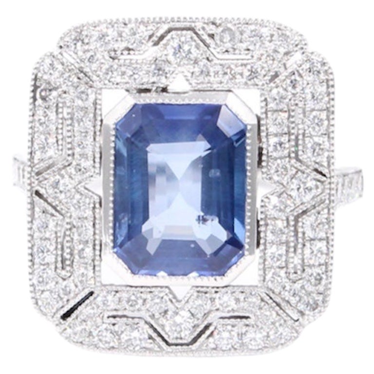 Bague en diamants et saphir de Ceylan naturel certifié de 3,10 carats