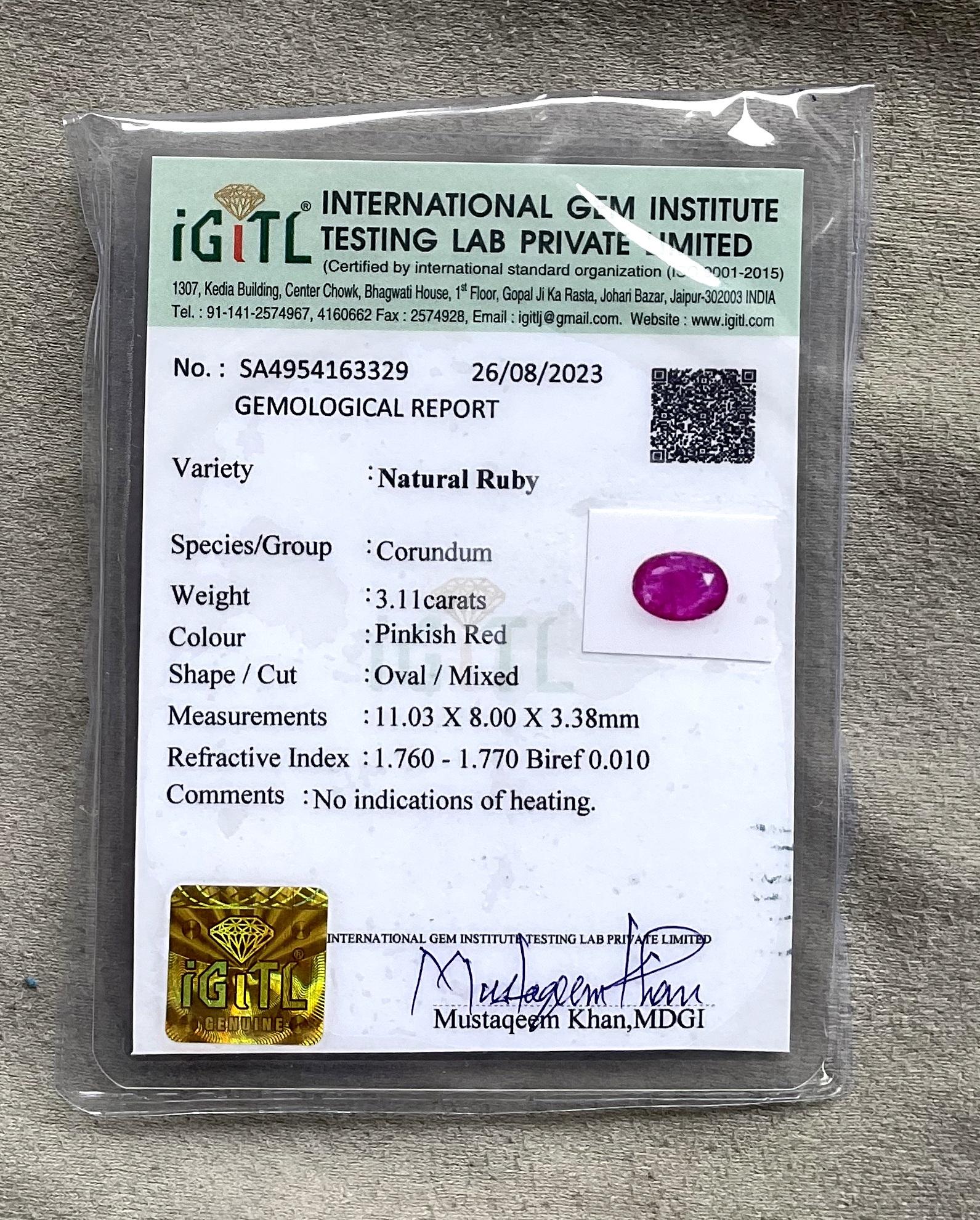 Zertifiziert 3,11 Karat Mosambik Rubin Oval Facettenschliff Stein keine Hitze Natürliche Edelstein im Angebot 2
