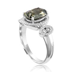 Certified 3.12 Carat No Heat Oval Greenish Yellow Sapphire Diamond Gold Ring