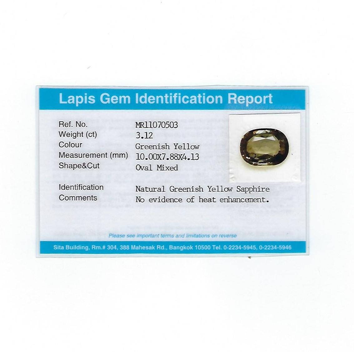 Certified 3.12 Carat No Heat Oval Greenish Yellow Sapphire Diamond Gold Ring For Sale 3