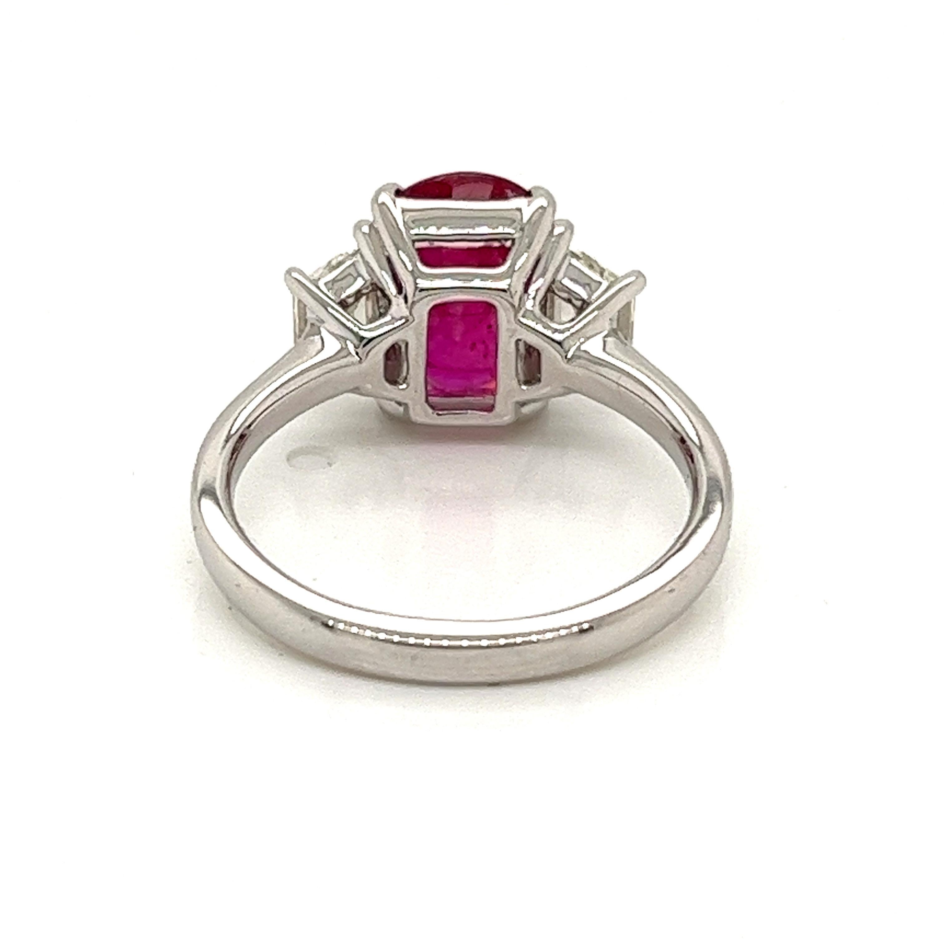 Oval Cut Certified 3.12 Carat Oval Mozambique Ruby & Diamond Ring in 18 Karat White Gold For Sale