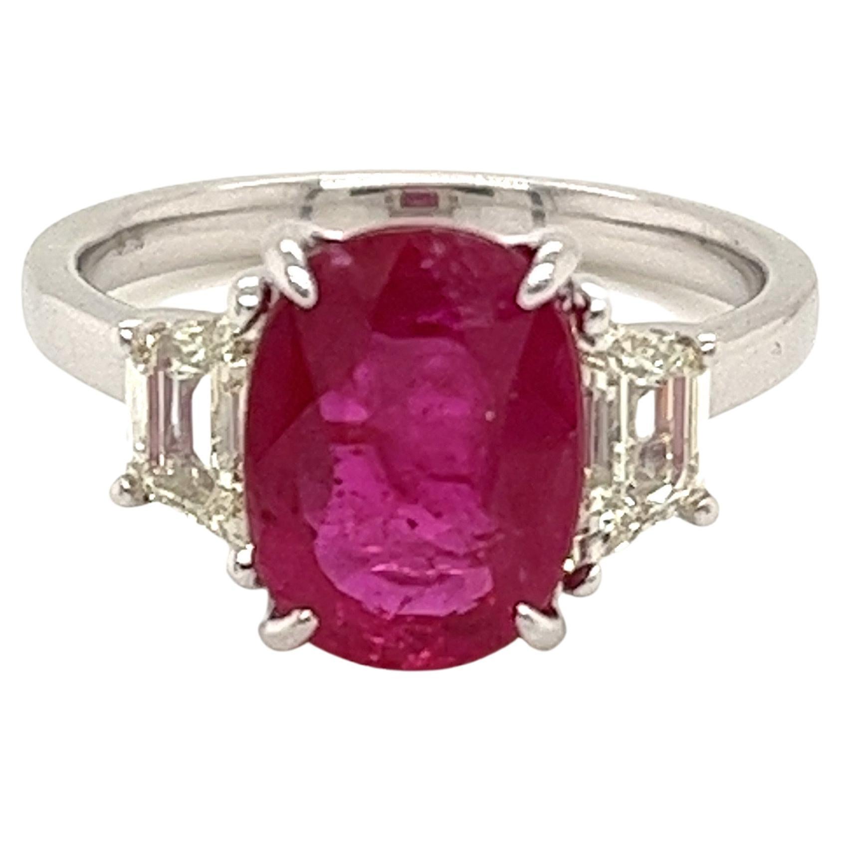 Certified 3.12 Carat Oval Mozambique Ruby & Diamond Ring in 18 Karat White Gold For Sale