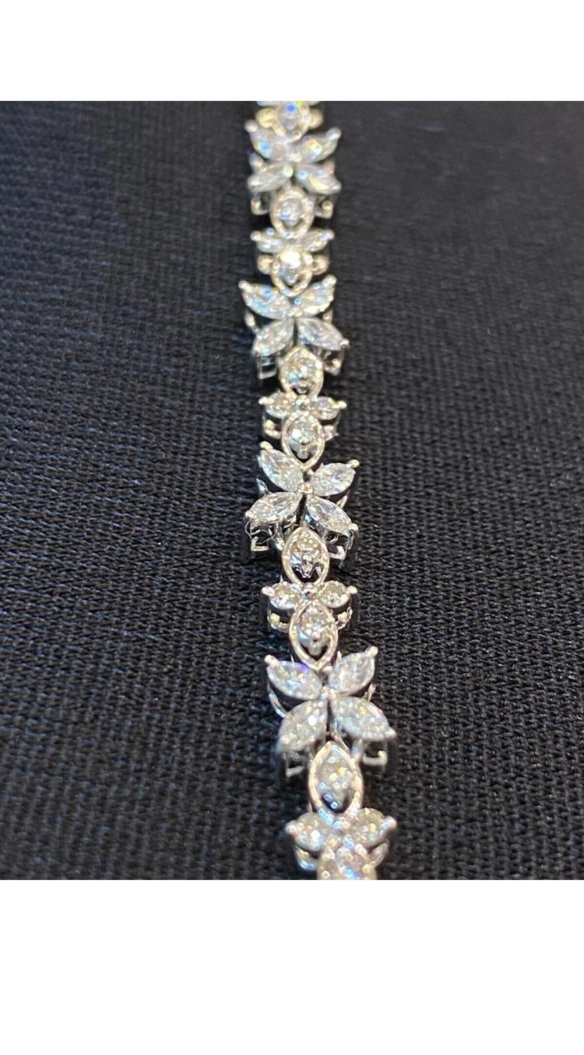 Certified 3.12 Carats Marquise/Round Shape Diamonds 18K Gold Bracelet For Sale 5
