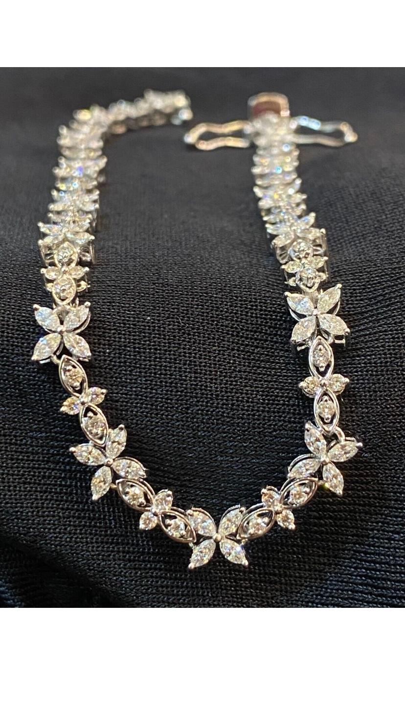 Certified 3.12 Carats Marquise/Round Shape Diamonds 18K Gold Bracelet For Sale 3