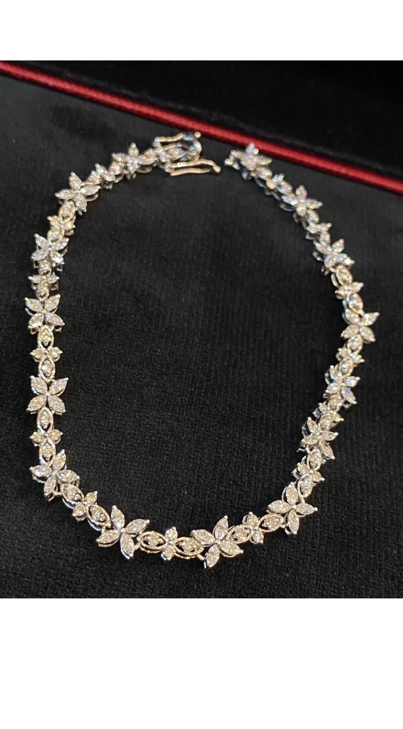 Certified 3.12 Carats Marquise/Round Shape Diamonds 18K Gold Bracelet For Sale 4