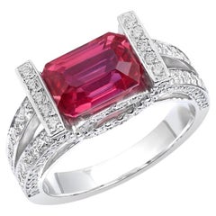 Certified 3.12 Carats Natural Pink Sapphire Diamonds set in 14K White Gold Ring 