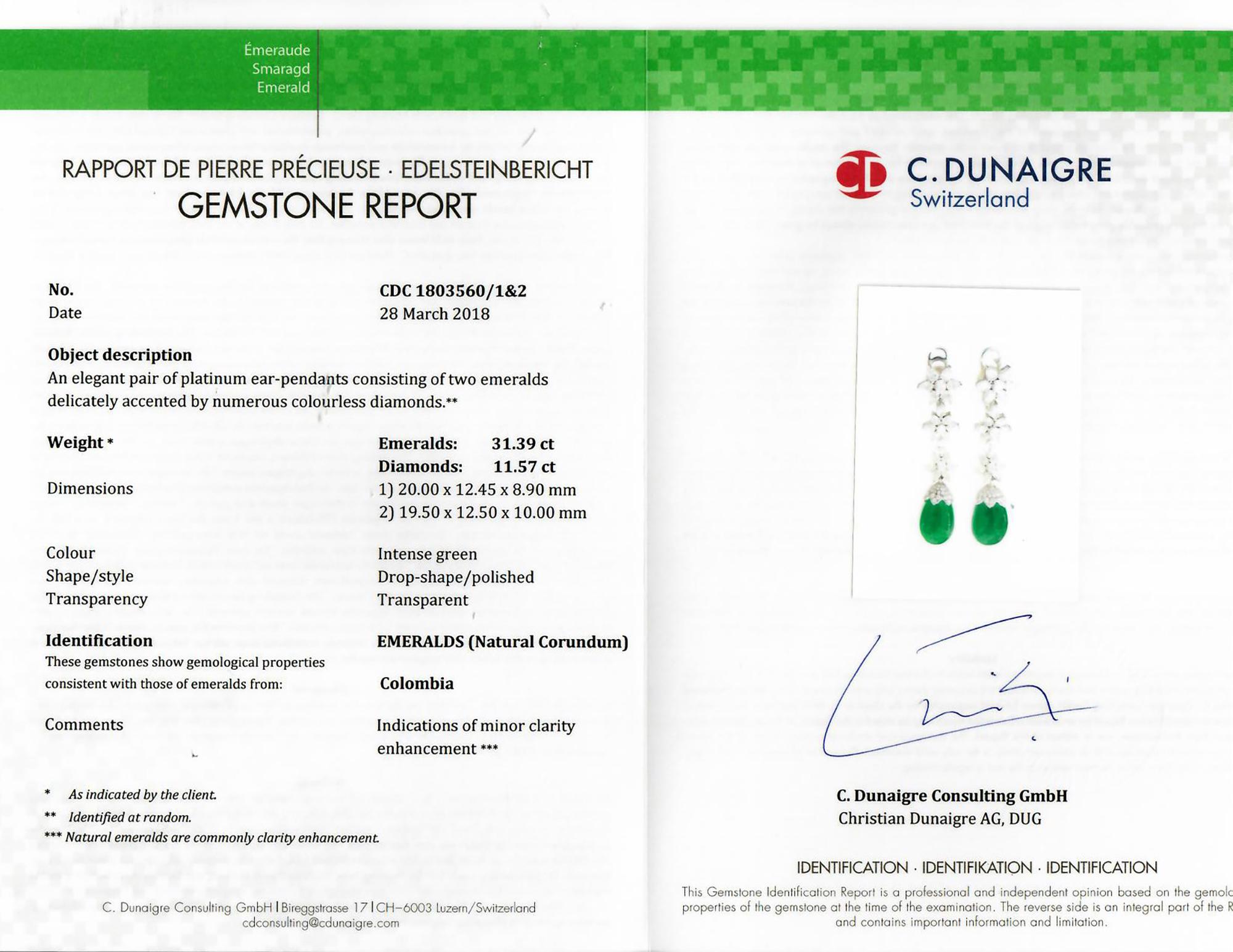 Cabochon Spectra Fine Jewelry, Certified Colombian Emerald Diamond Garland Earrings For Sale