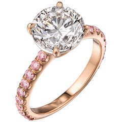 GIA Certified 3.01 Carat Brilliant Round Engagement Ring with Pink Diamonds