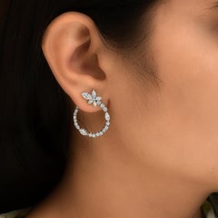 3.15 Ct Diamond Floral Cluster Ear Crawler Hoop Earrings 14K White Gold 24mm