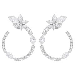 Certified 3.15 Carat Marquise Round Diamond Hoop Earrings 14 Karat White Gold