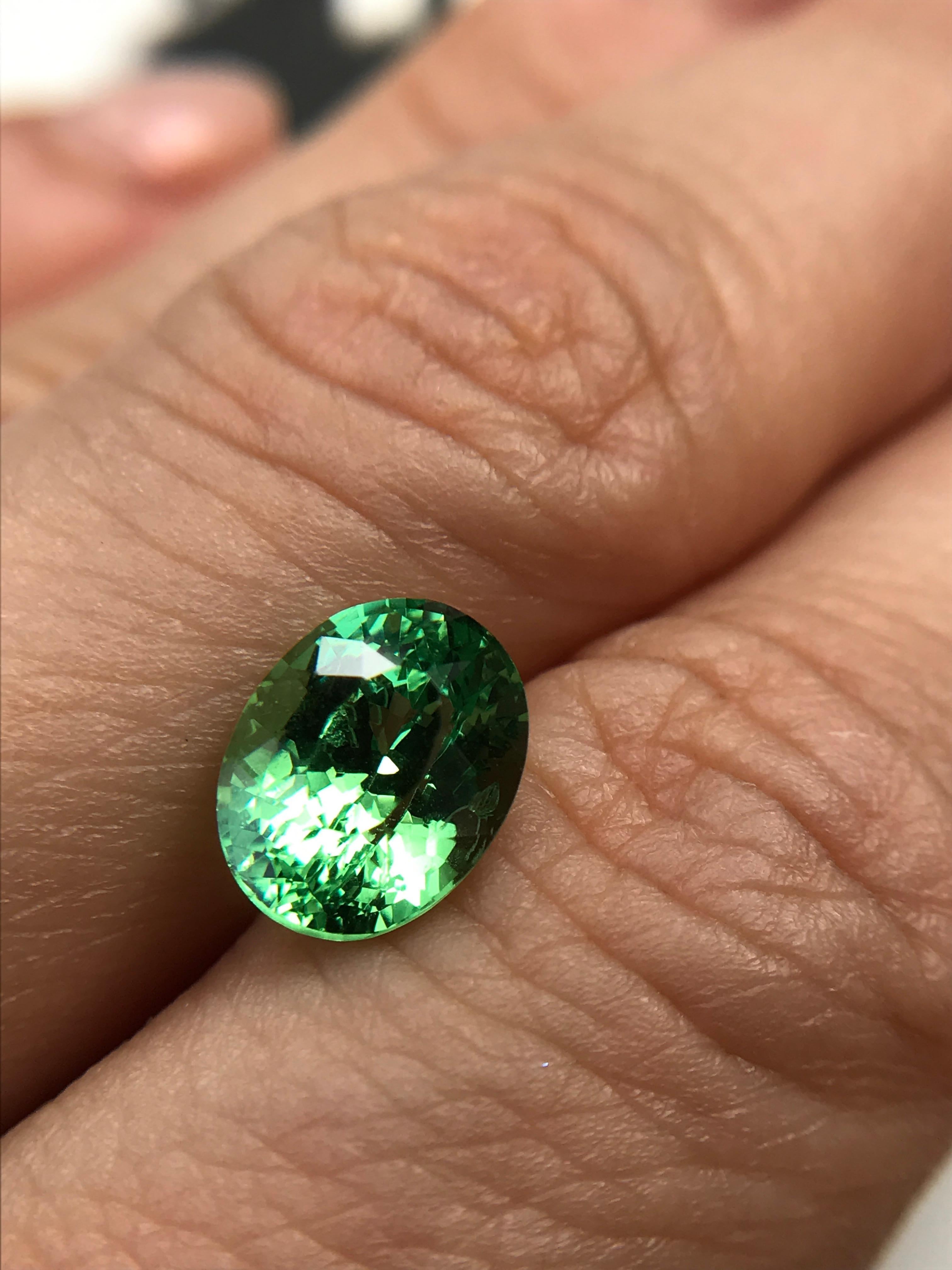 Contemporary 3.15 Carat Natural, Oval Tsavorite For Sale