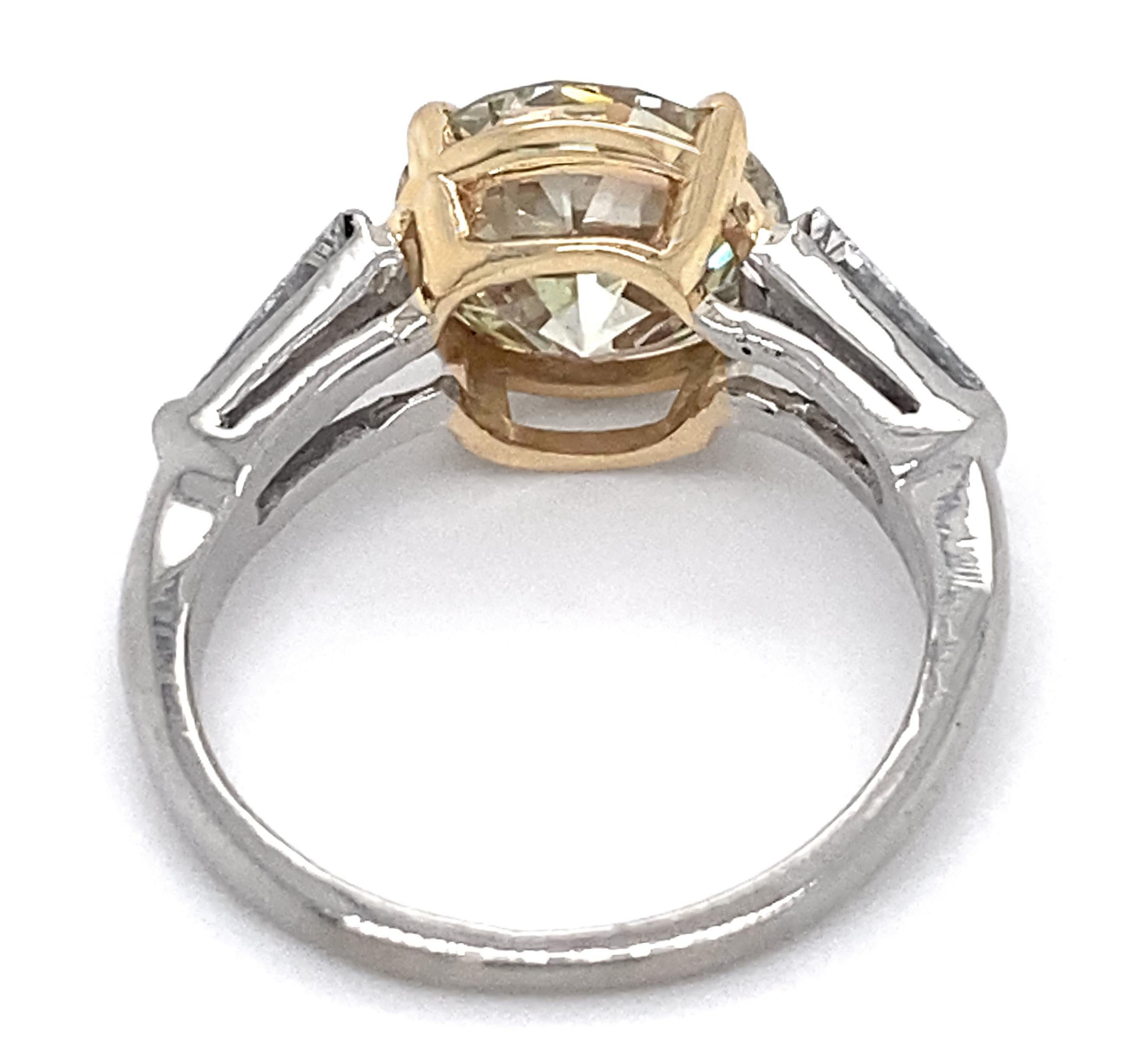 Certified 3.16 Carat Transitional Cut Diamond in Platinum & Gold 3-Stone Ring 7