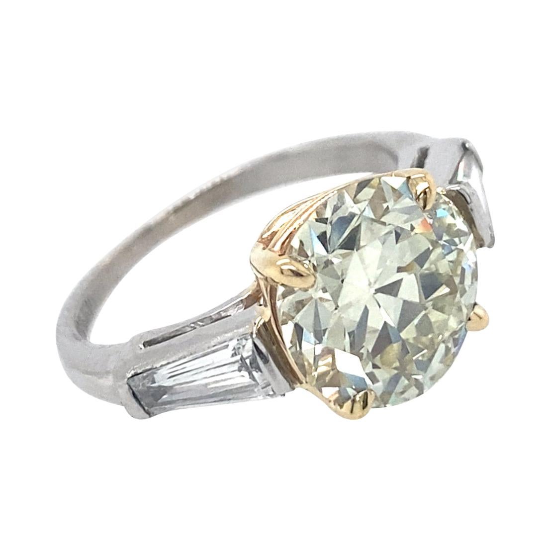 Certified 3.16 Carat Transitional Cut Diamond in Platinum & Gold 3-Stone Ring