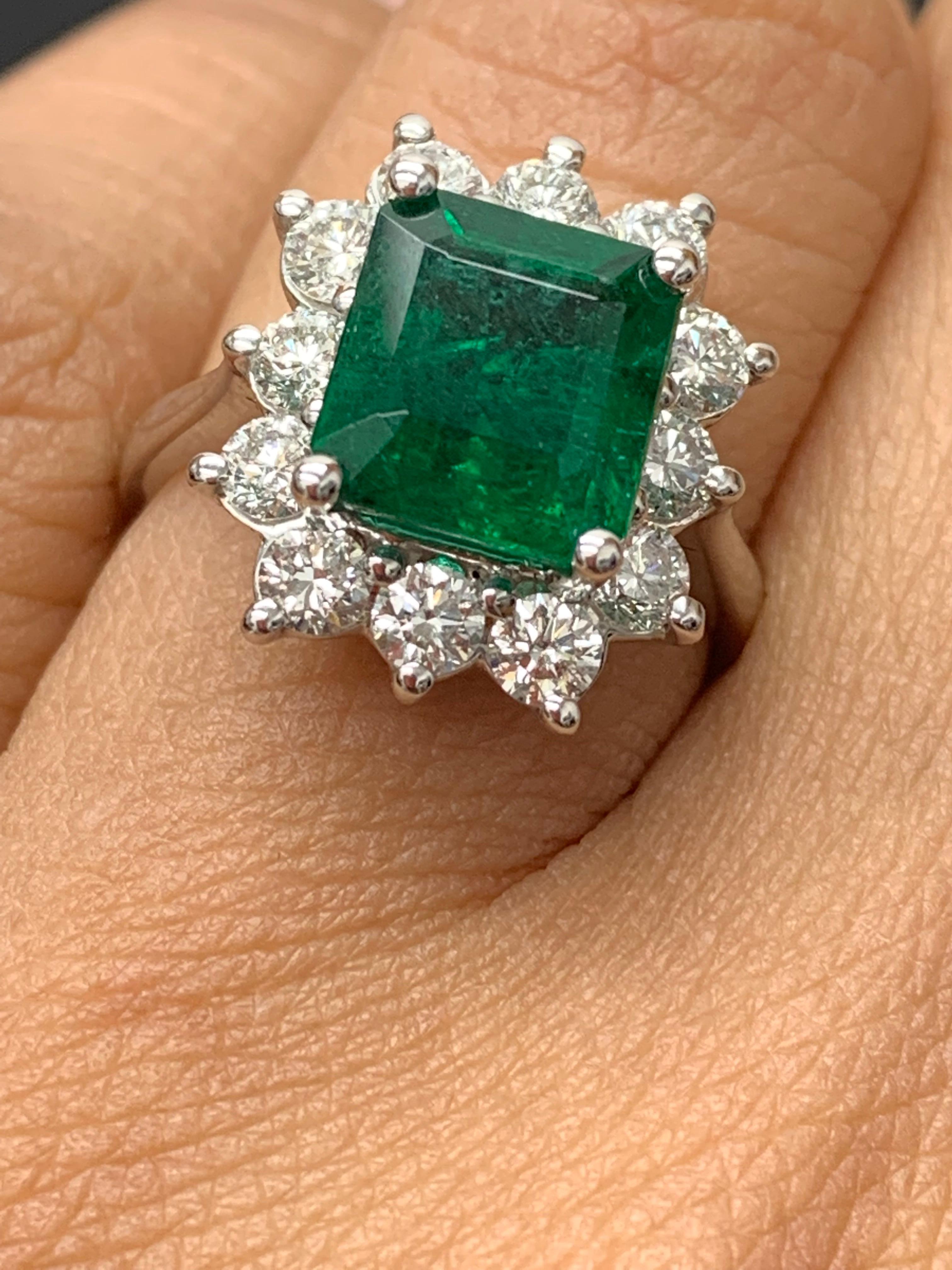 Certified 3.17 Carat Emerald Cut Emerald Diamond Ring in 14K White Gold For Sale 6