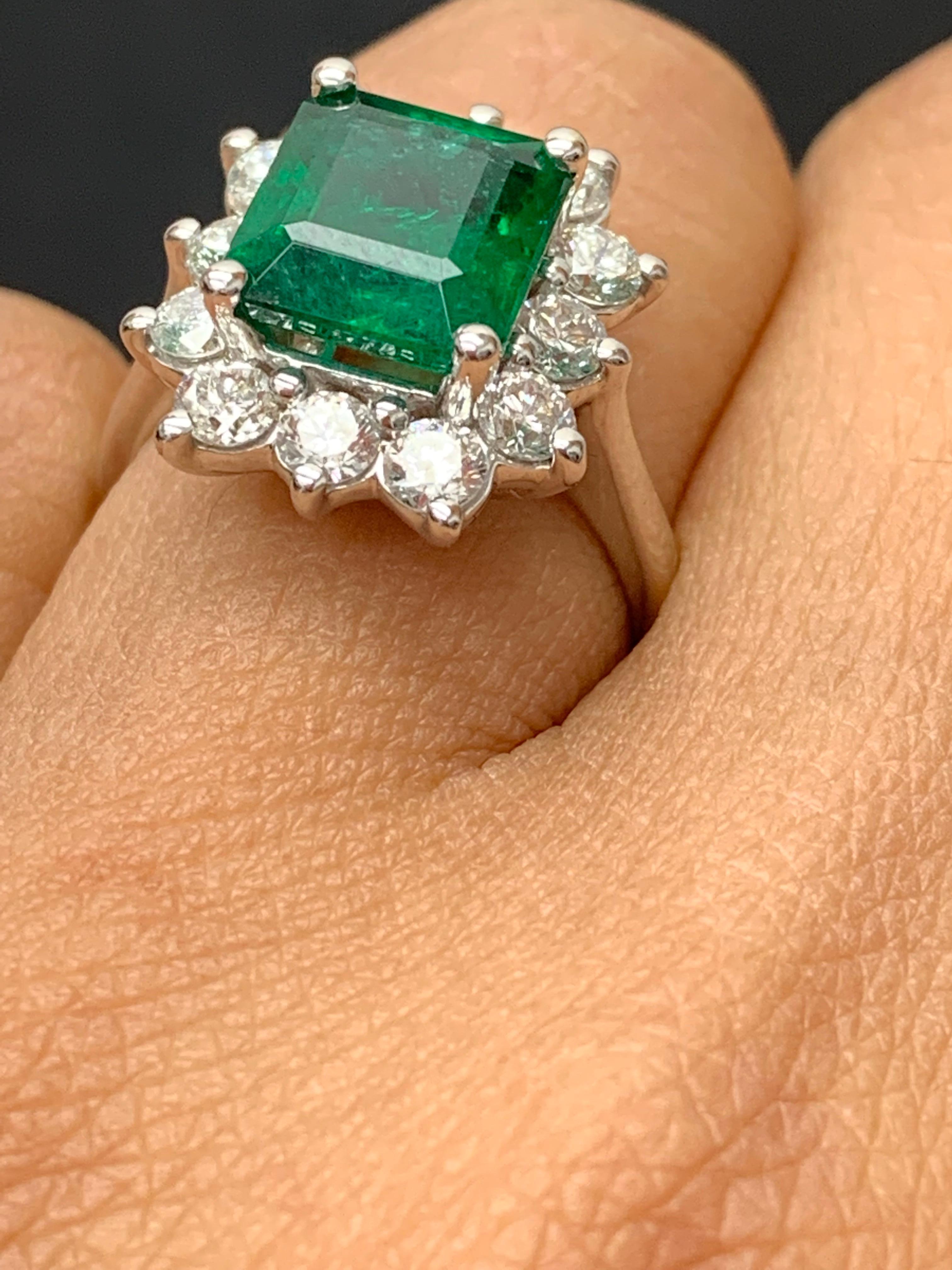 Certified 3.17 Carat Emerald Cut Emerald Diamond Ring in 14K White Gold For Sale 7