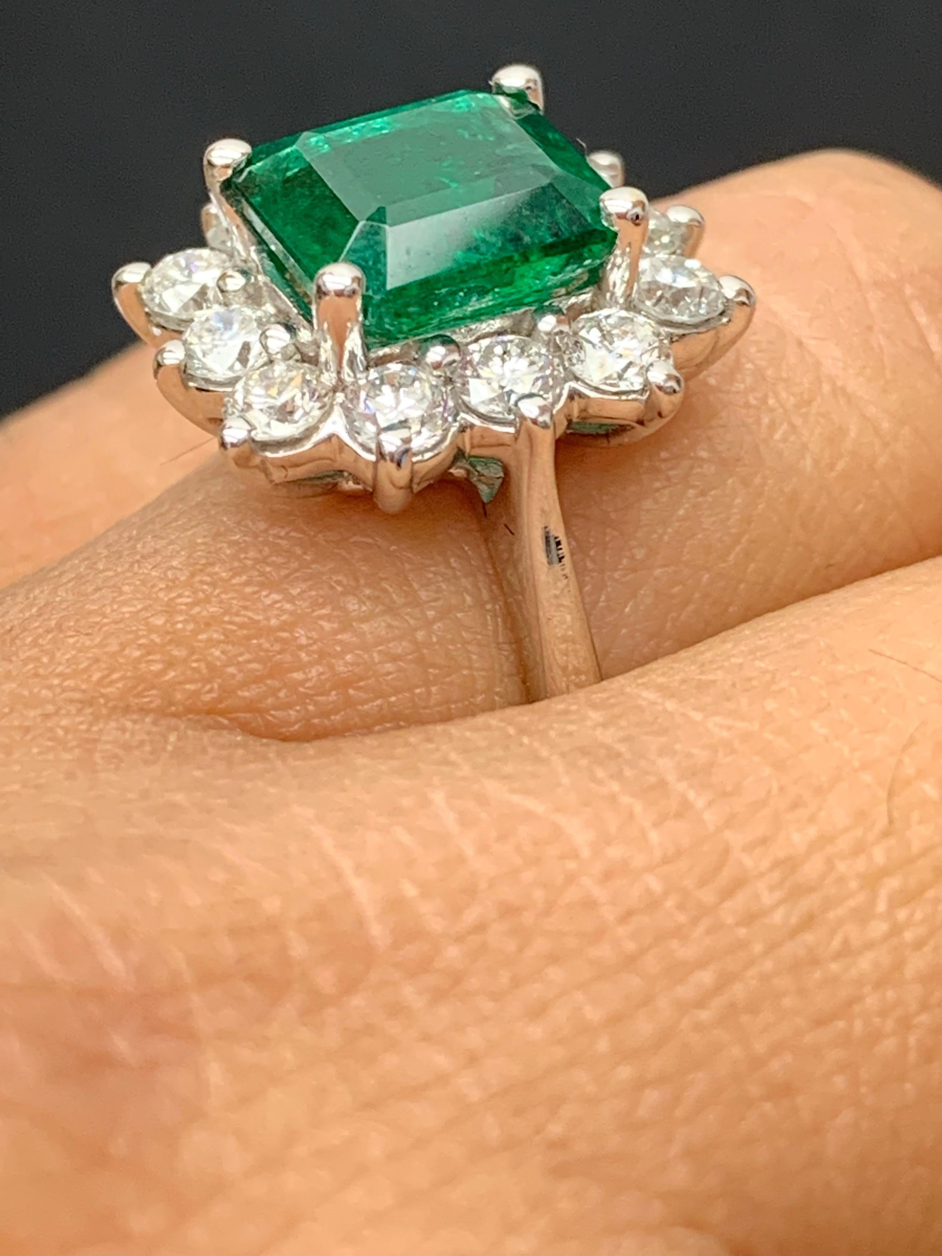 Certified 3.17 Carat Emerald Cut Emerald Diamond Ring in 14K White Gold For Sale 8