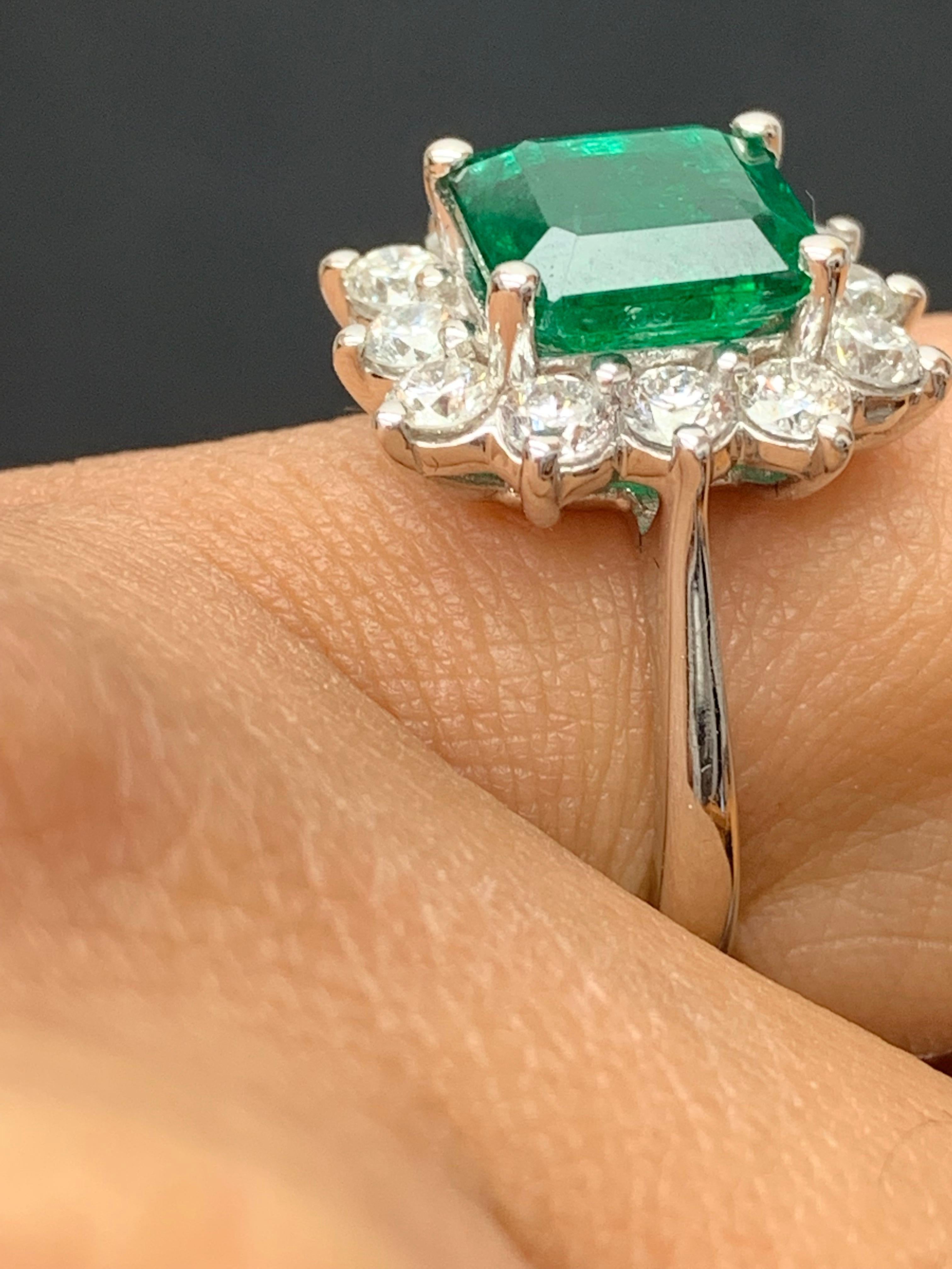 Certified 3.17 Carat Emerald Cut Emerald Diamond Ring in 14K White Gold For Sale 9