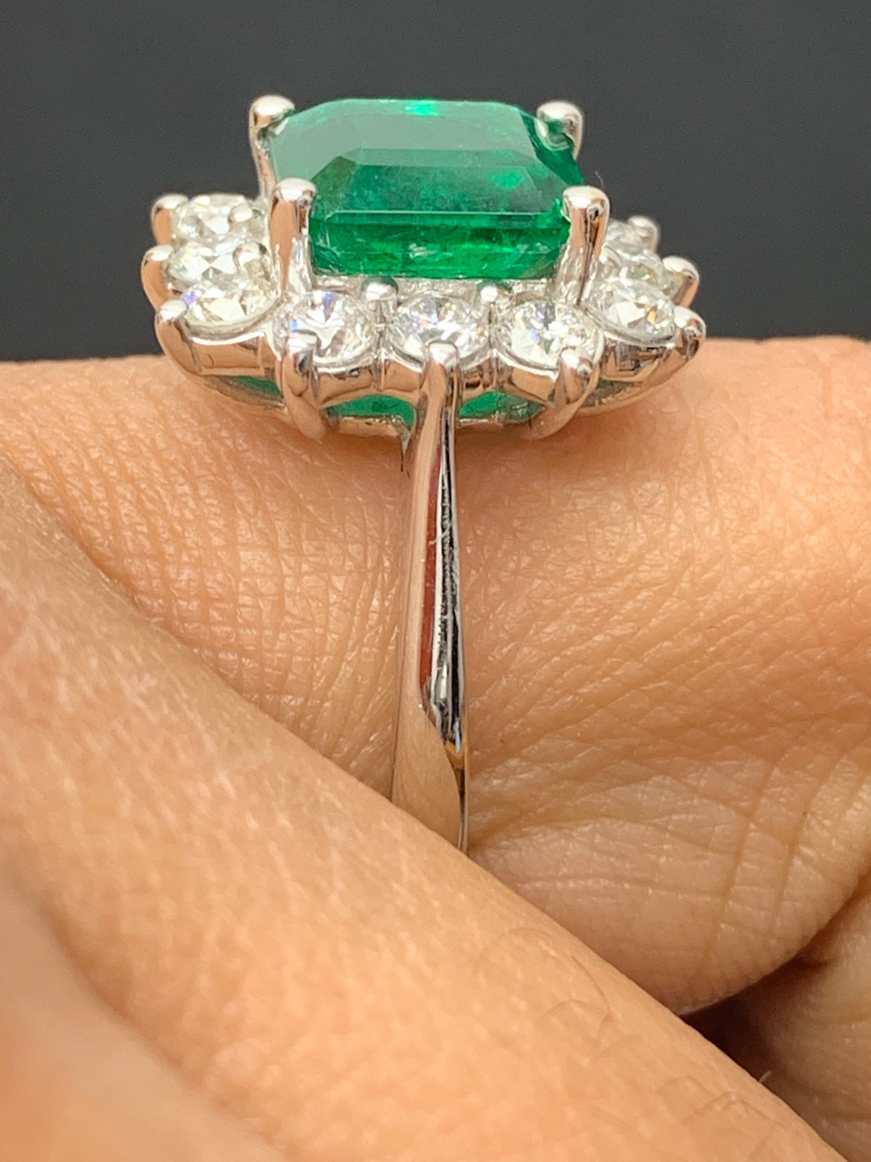 Certified 3.17 Carat Emerald Cut Emerald Diamond Ring in 14K White Gold For Sale 10