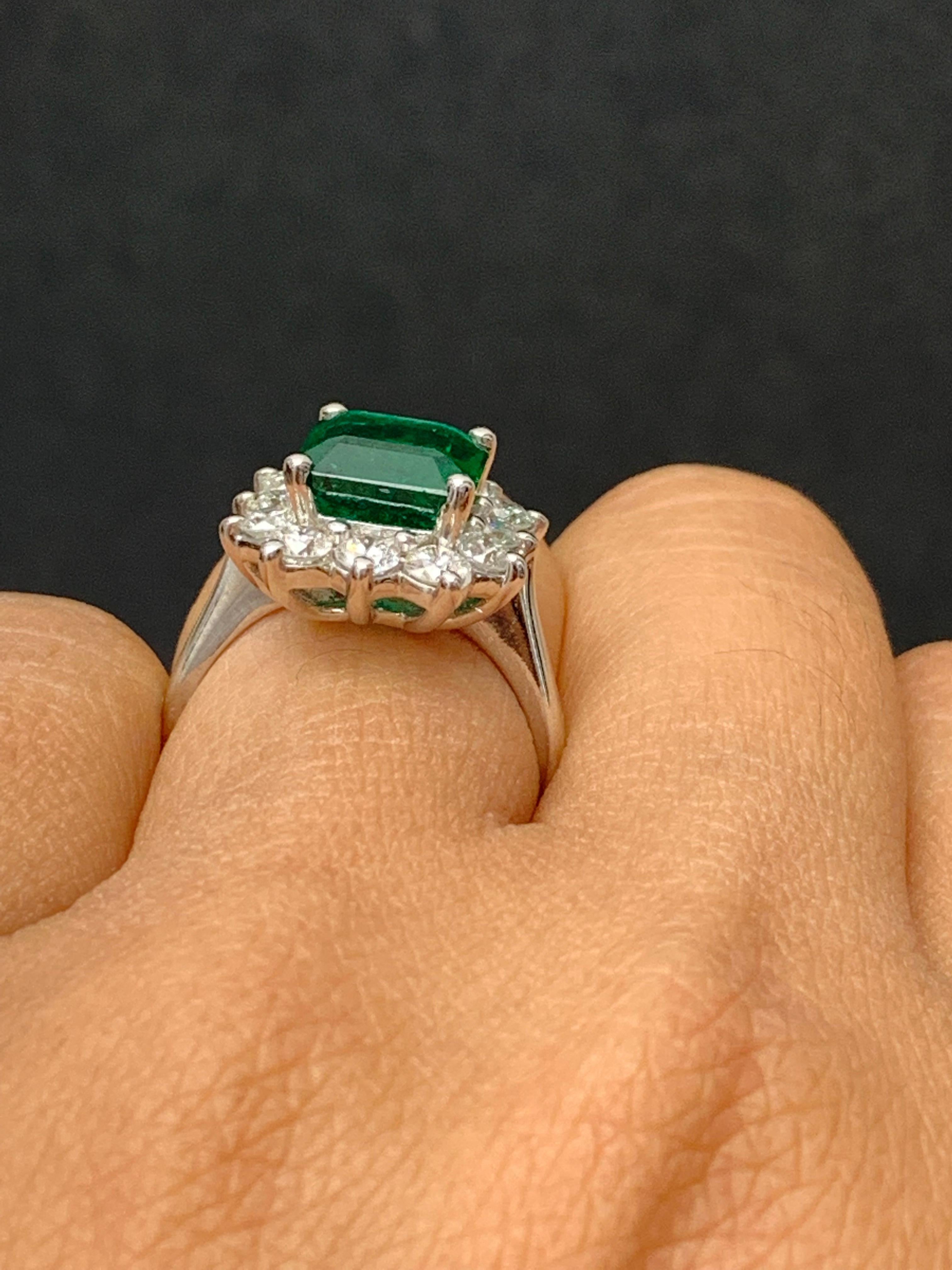 Certified 3.17 Carat Emerald Cut Emerald Diamond Ring in 14K White Gold For Sale 11