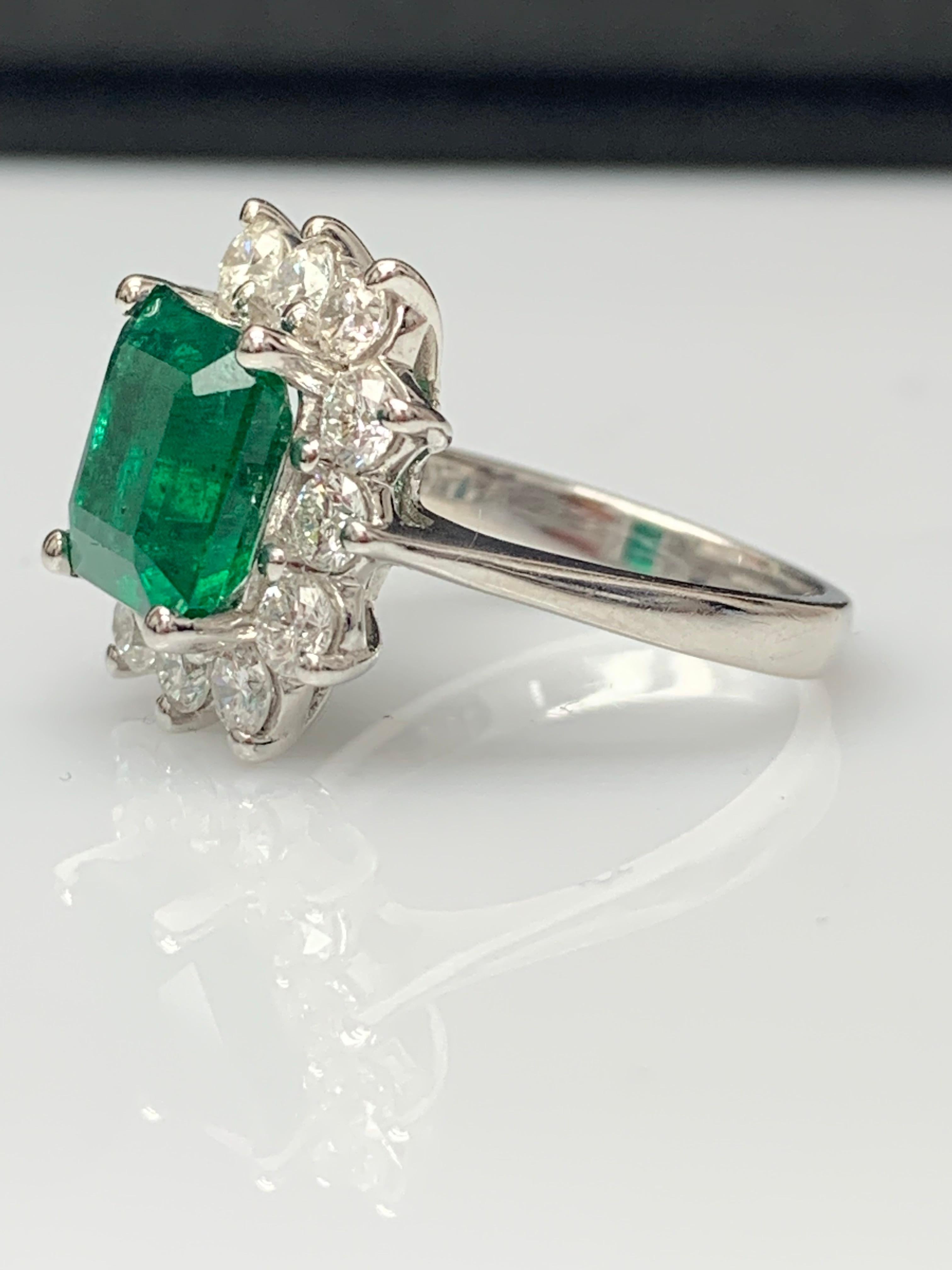 Women's Certified 3.17 Carat Emerald Cut Emerald Diamond Ring in 14K White Gold For Sale