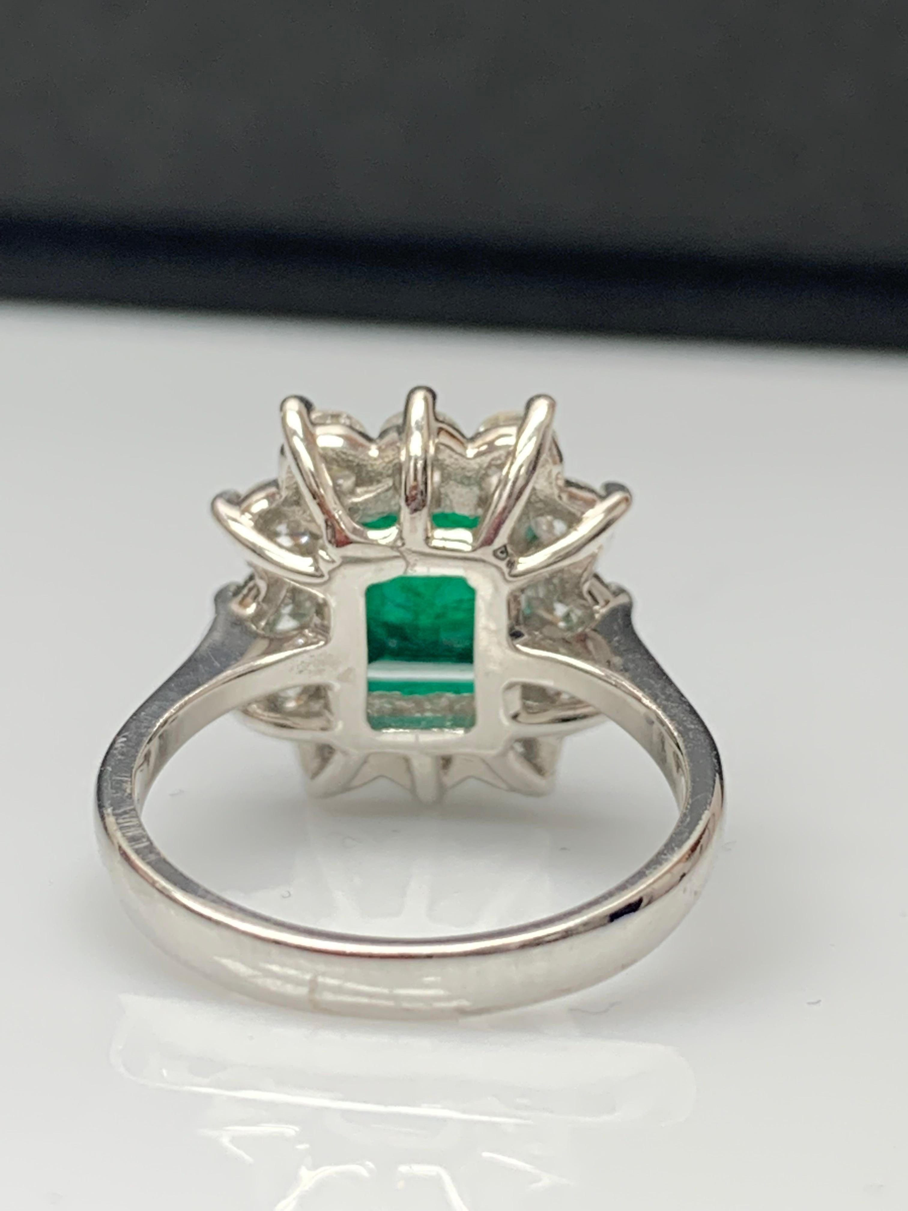 Certified 3.17 Carat Emerald Cut Emerald Diamond Ring in 14K White Gold For Sale 1