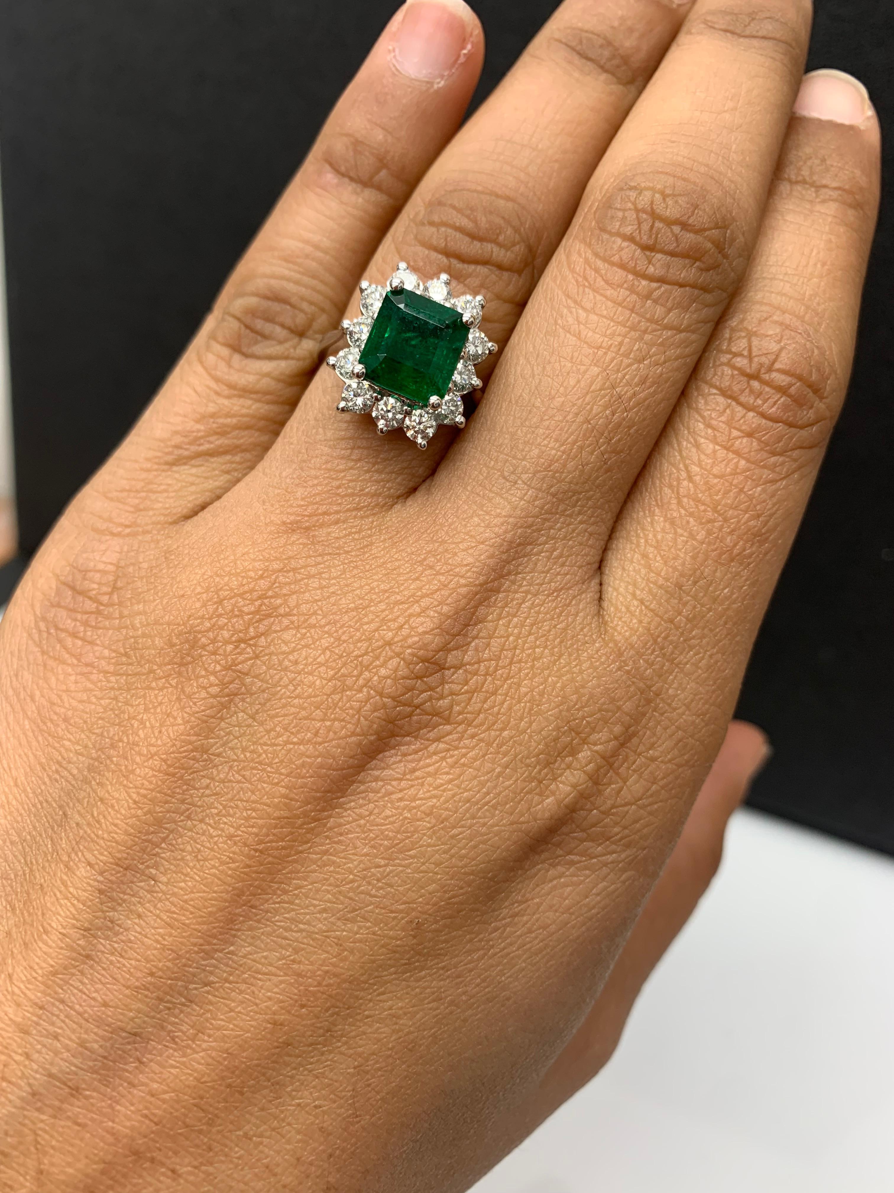 Certified 3.17 Carat Emerald Cut Emerald Diamond Ring in 14K White Gold For Sale 2