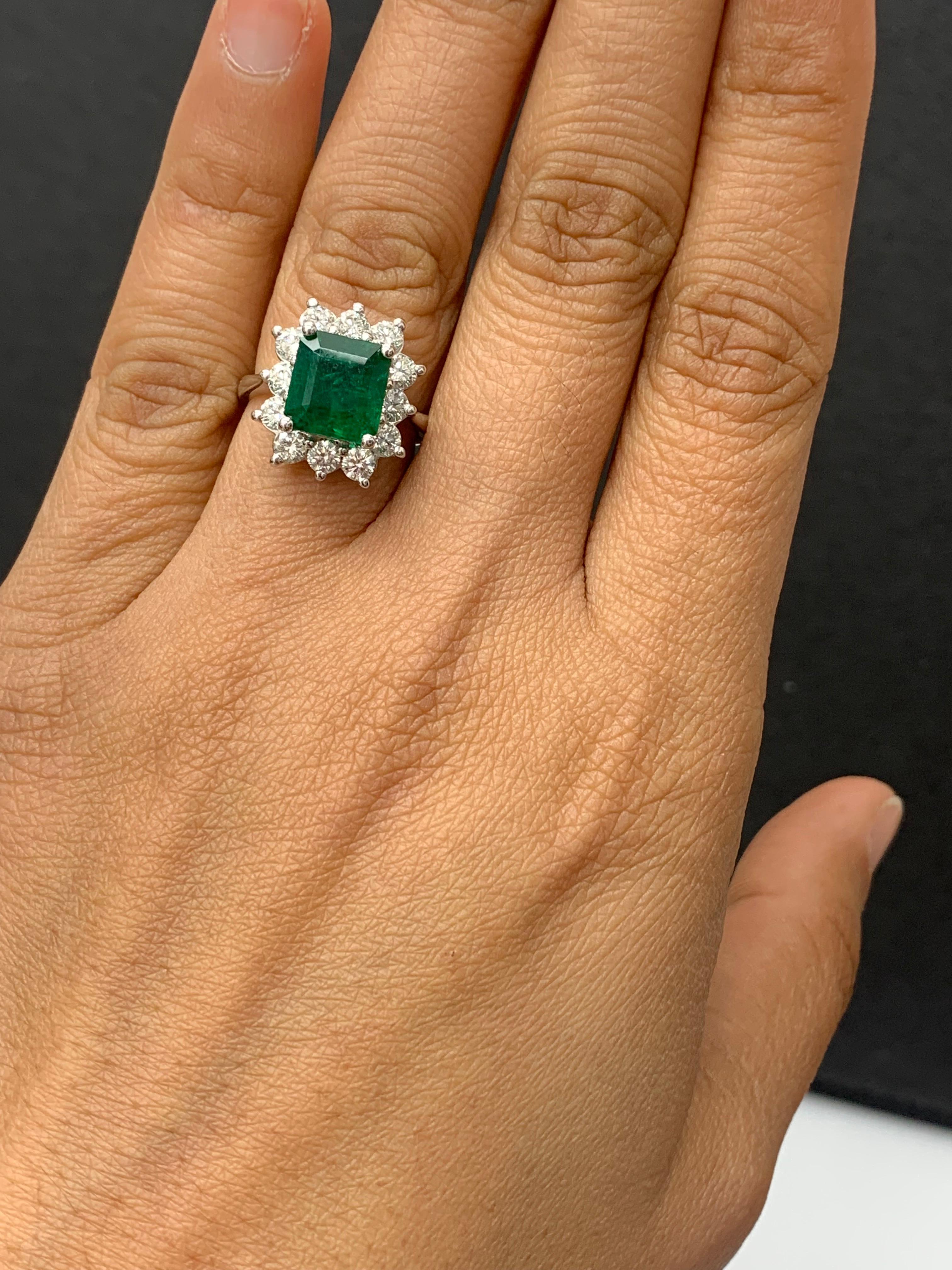 Certified 3.17 Carat Emerald Cut Emerald Diamond Ring in 14K White Gold For Sale 4
