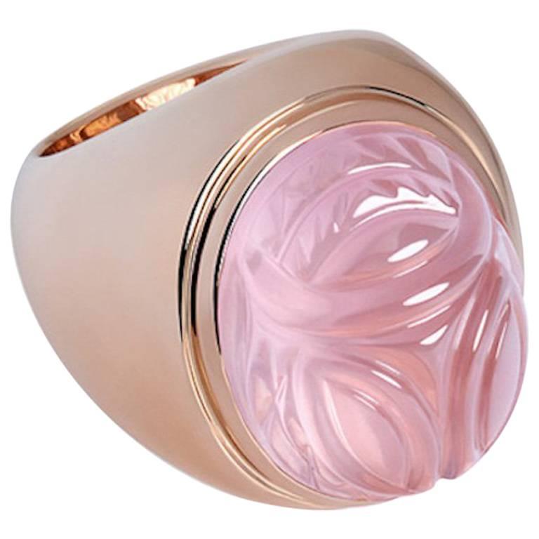 Certified 31.70 Carat Rose Quartz Scarab Ring For Sale