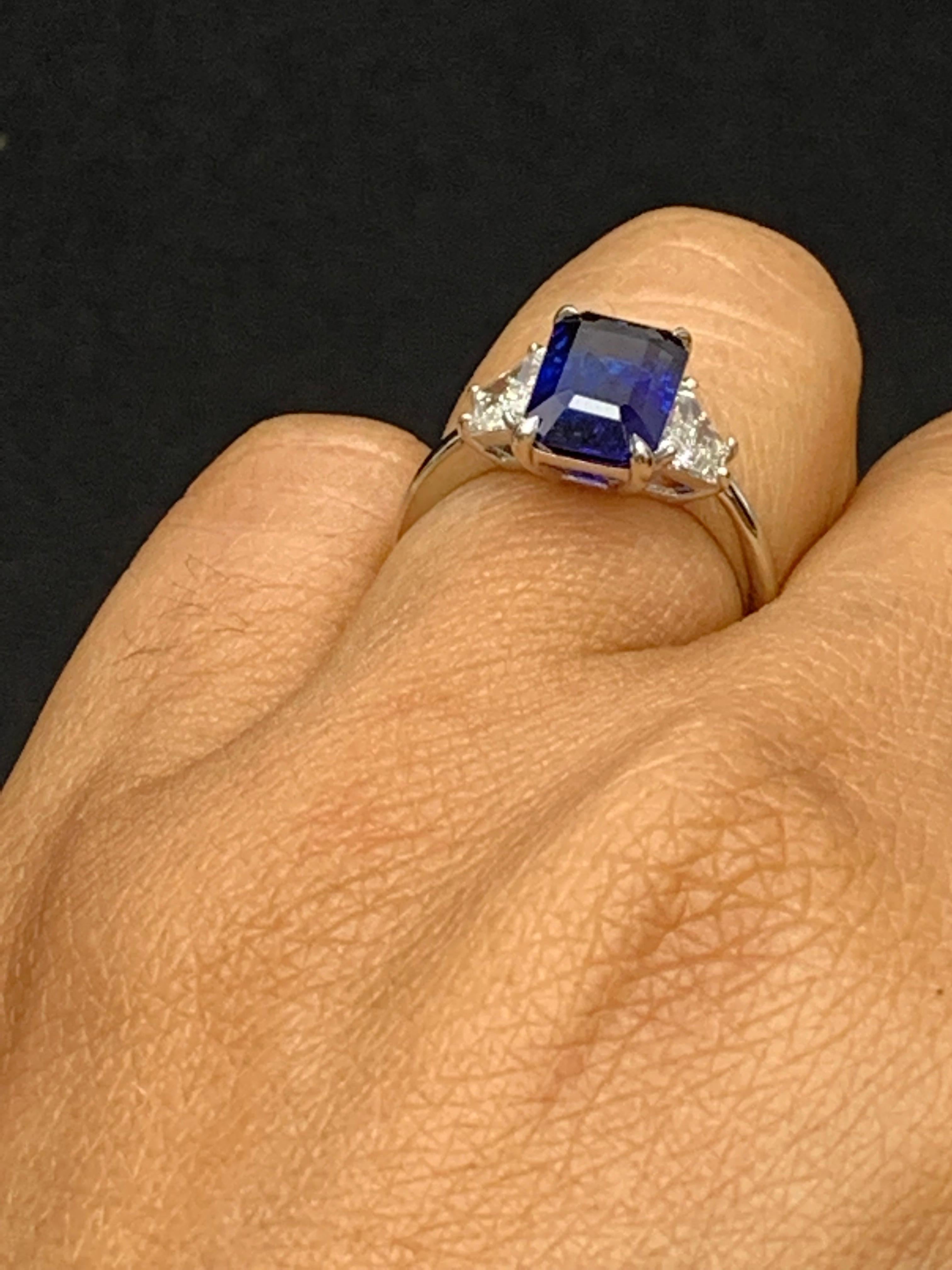 Certified 3.18 Carat Emerald Cut Sapphire & Diamond Engagement Ring in Platinum For Sale 7